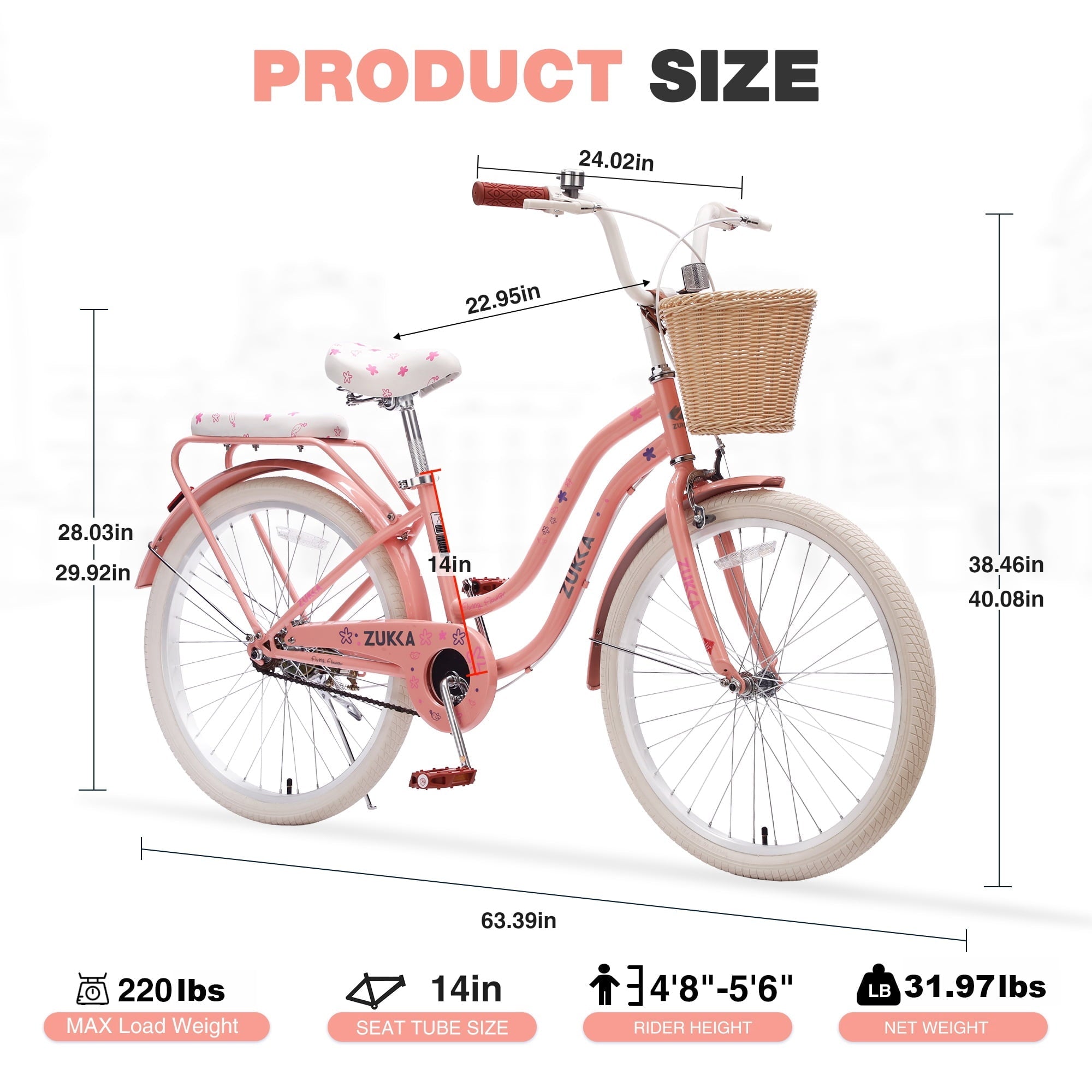 Dolonm 20 Kids Bike for Ages 7-10, Lightweight High-Carbon Steel Frame Cruiser Bicycle, Girls Bike with Wicker Basket, Rear Seat Rack, No Training Wheels, Pink