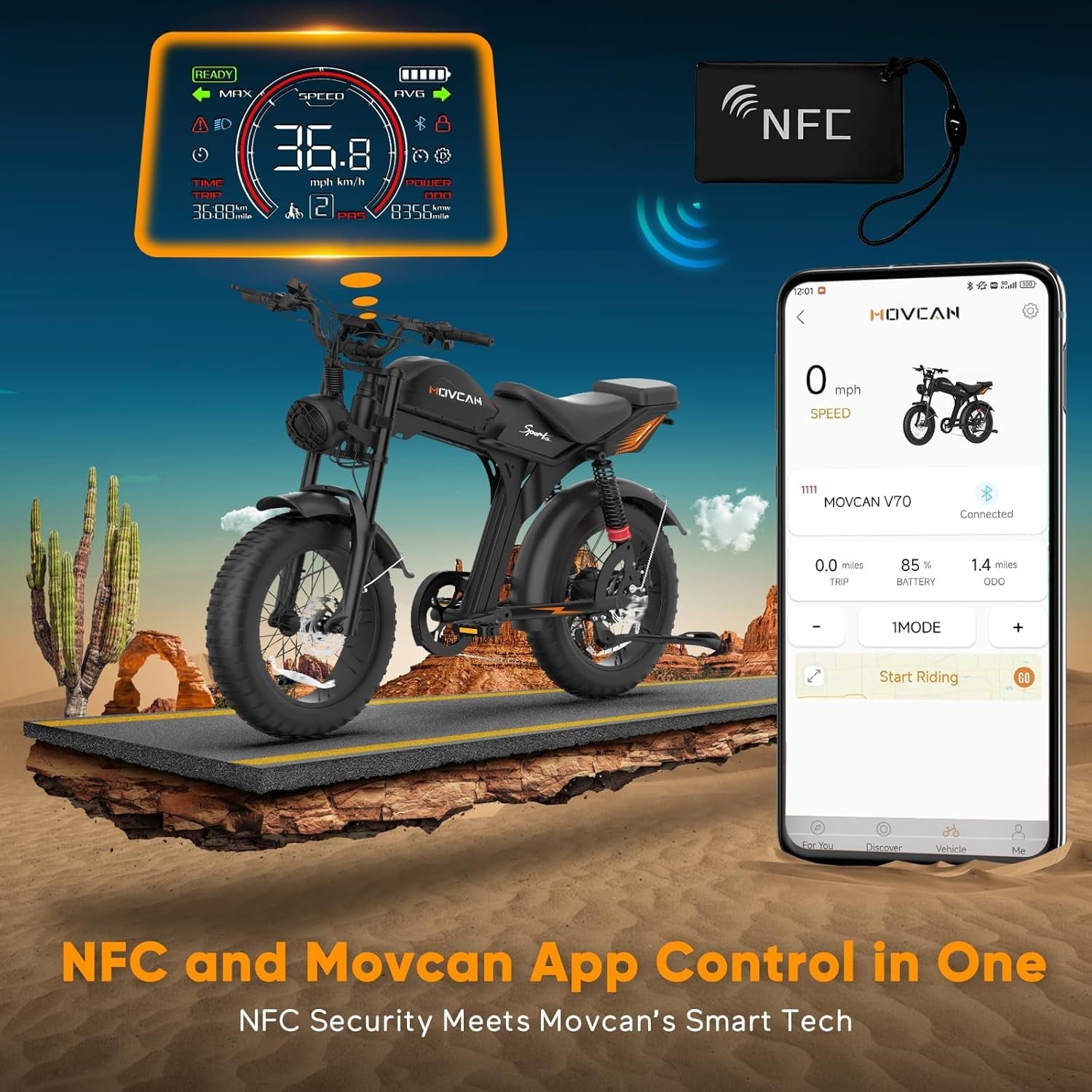 Movcan V70 Electric Bike for Adults, Peak 2500W 35mph 52V 23.4Ah E-Mountain Bike,20 Fat Tire Full Suspension UL2849