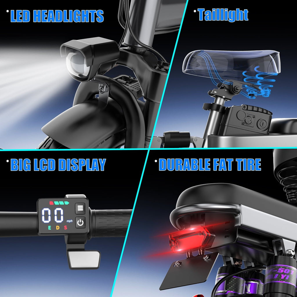 ASKGO F9 Adult Folding Electric Bike, 1200W 25 MPH 25 Miles, 48V 13Ah Removable Battery, Meets Daily Commuting,Going Out and Playing,Give the best gift,Folding Ebike for Adult with Two Seats .UL2849