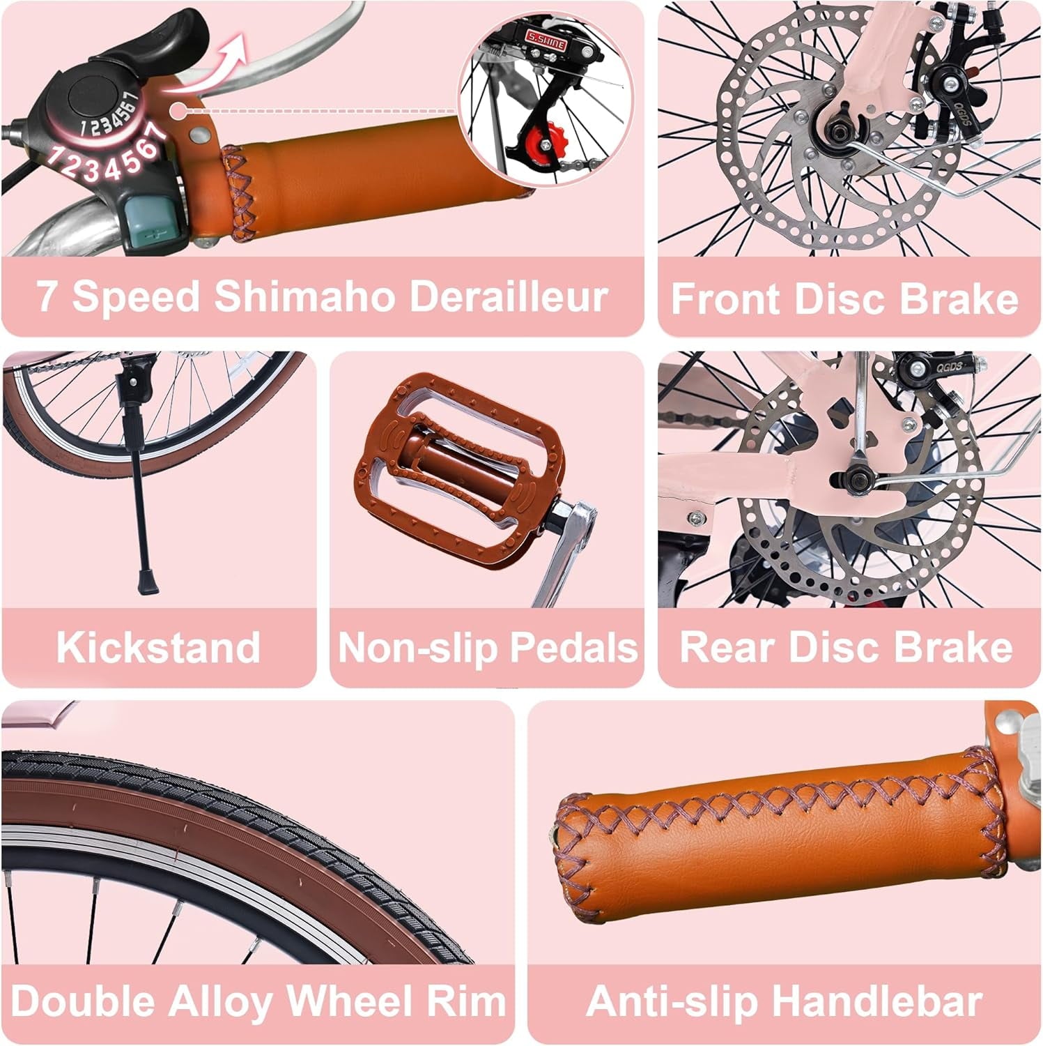 24 Beach Cruisers for Women, Pipleo Bikes for Women with Rattan Basket, 7-Speed & Step-Through Frame
