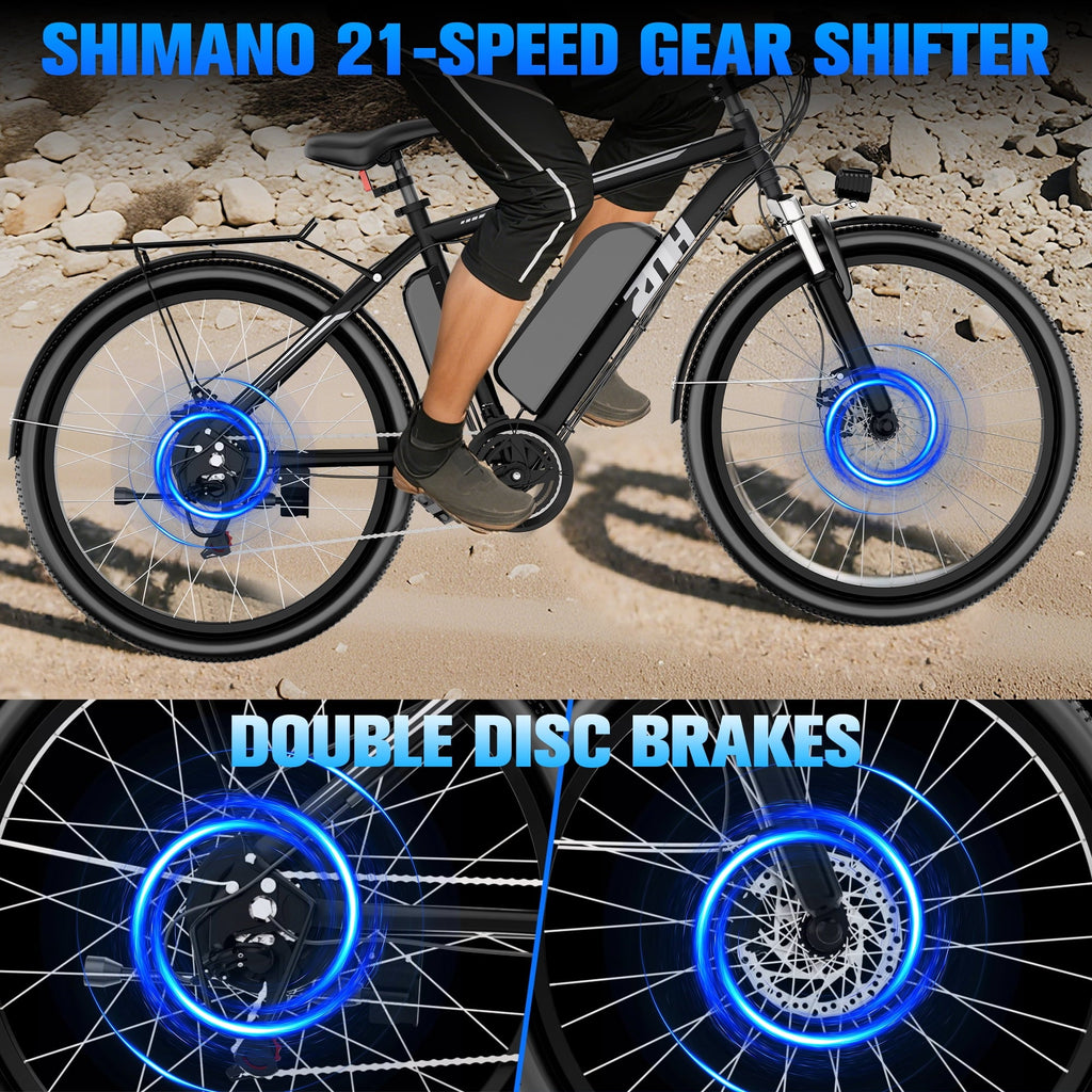 ZNH 1000w Peak Electric Bike for Adults – Electric Mountain Bike w 52V 13Ah Removable Battery ,26 off-road Ebike, Shimano 21-Speed, UL 2849 .Black