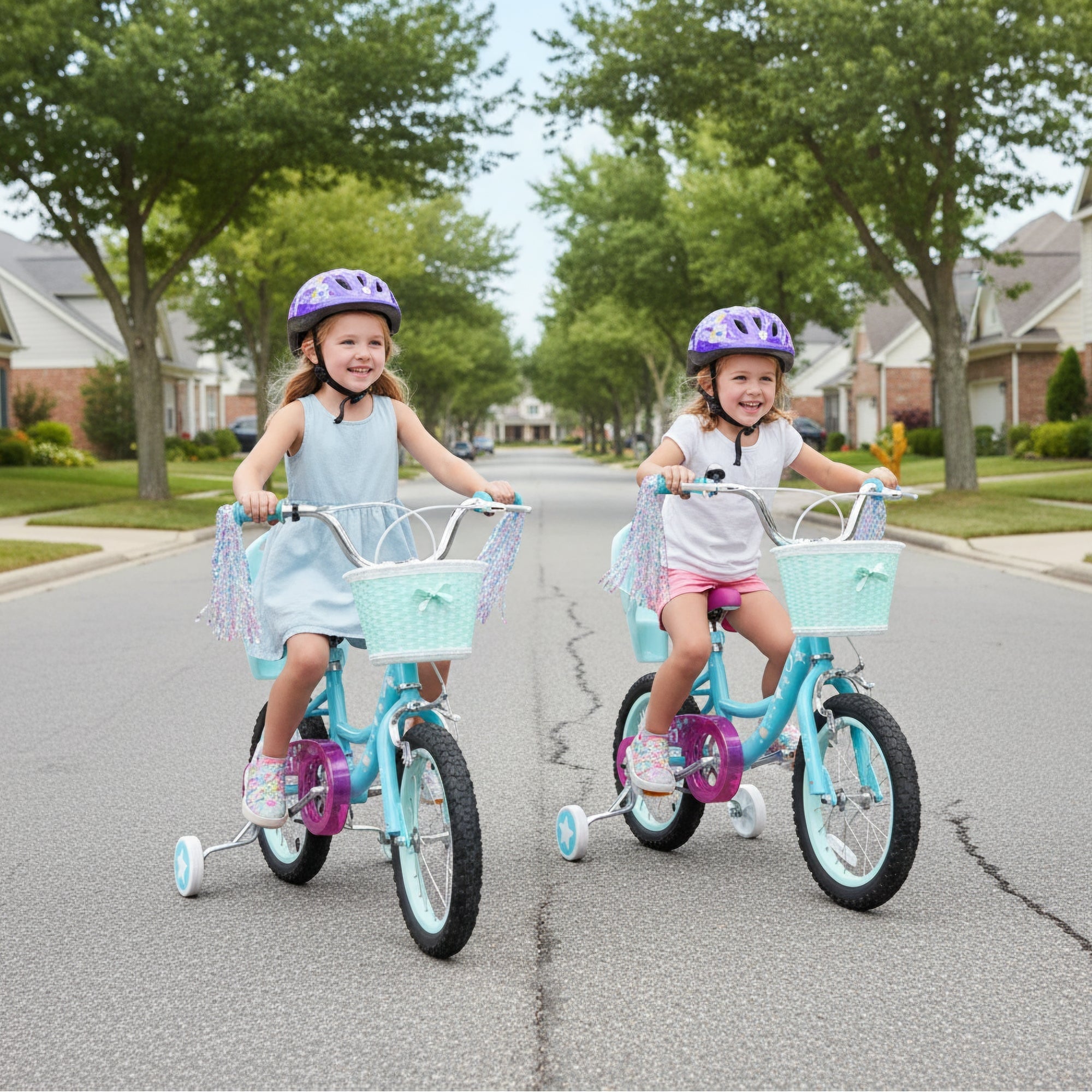 Hykolity 14 inch Girls Bike Princess Bicycle for Age 3-5 Years Old Rider Height 35-47 inch includes Training Wheel Basket Doll Seat Aqua Blue