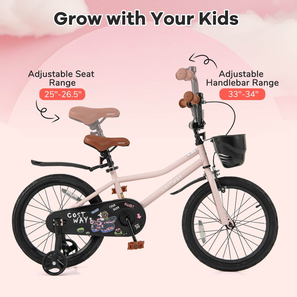 Costway 12 Kid's Bike with Training Wheels Adjustable Handlebar & Seat Handbrake Green