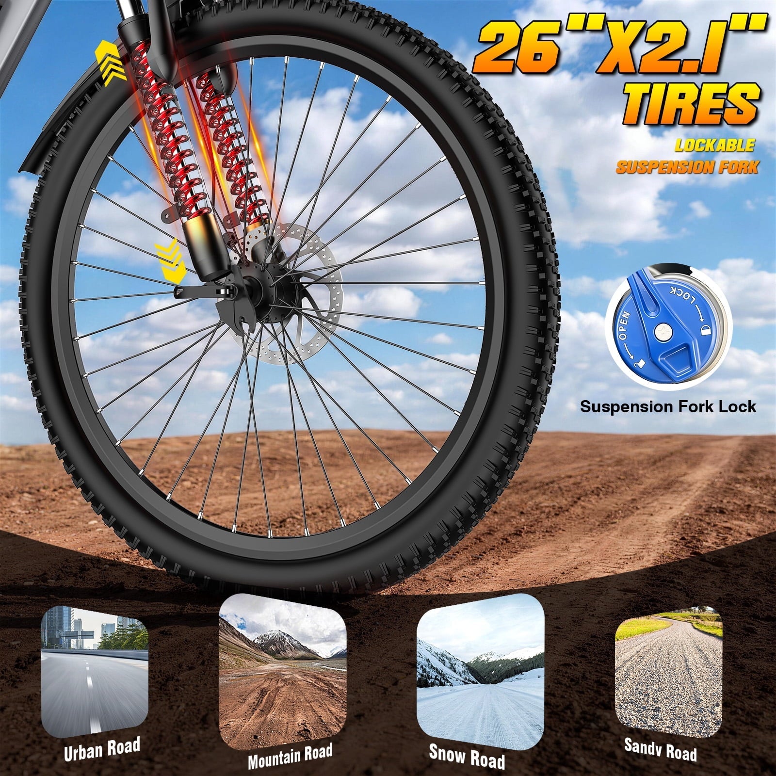 Electric Bike for Adults, 26 Commuter Ebikes with 7-Speed Gears, 25MPH, 720W Peak Motor, Removable Battery, 50 Miles Range, Electric Mountain Bicycle for All Terrain UL2849