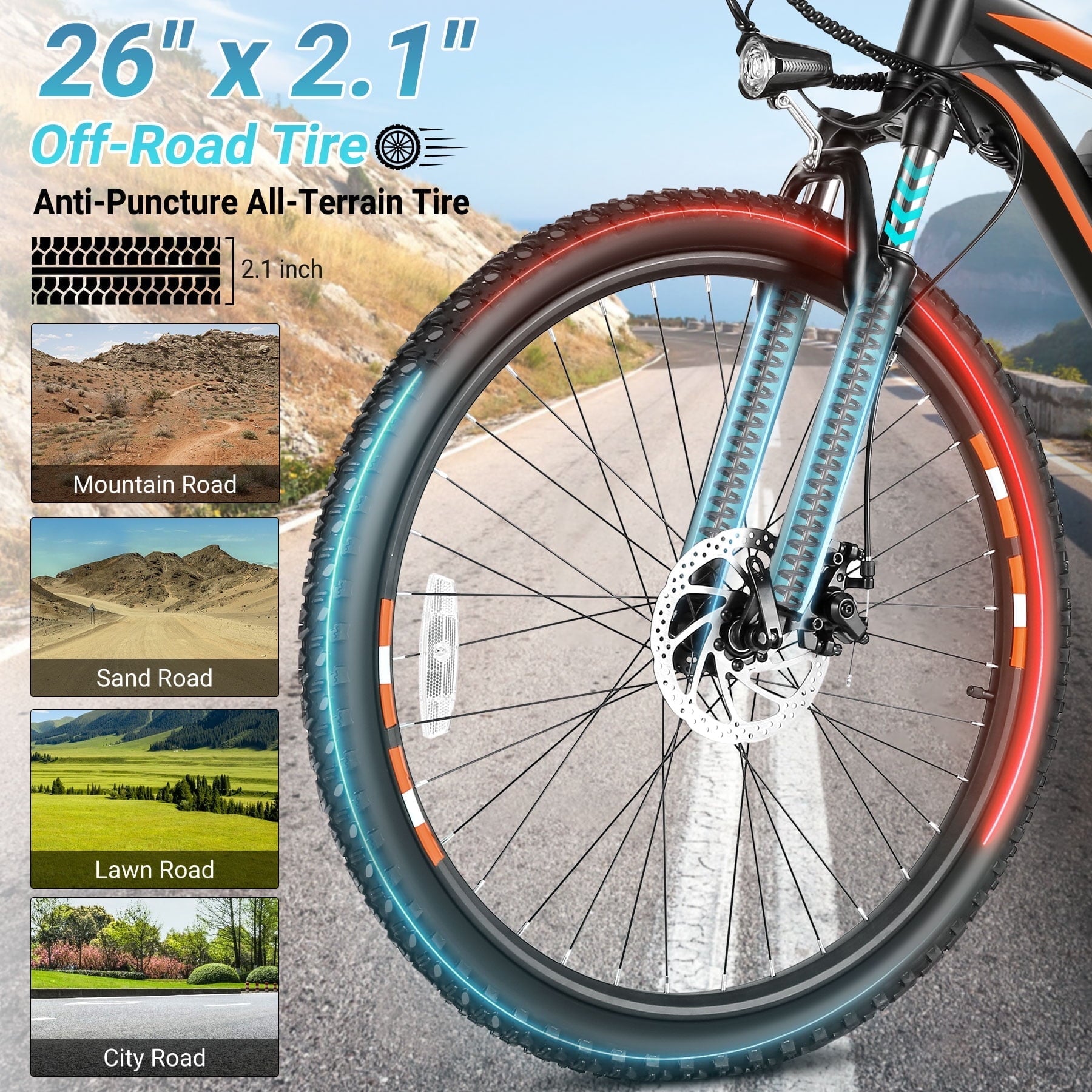 Gocio UL2849 Certified 26 Electric Bike for Adults, 750W Peak Motor, 48V 7.8Ah Battery, 20MPH Max Speed, Off-Road Mountain E-bike