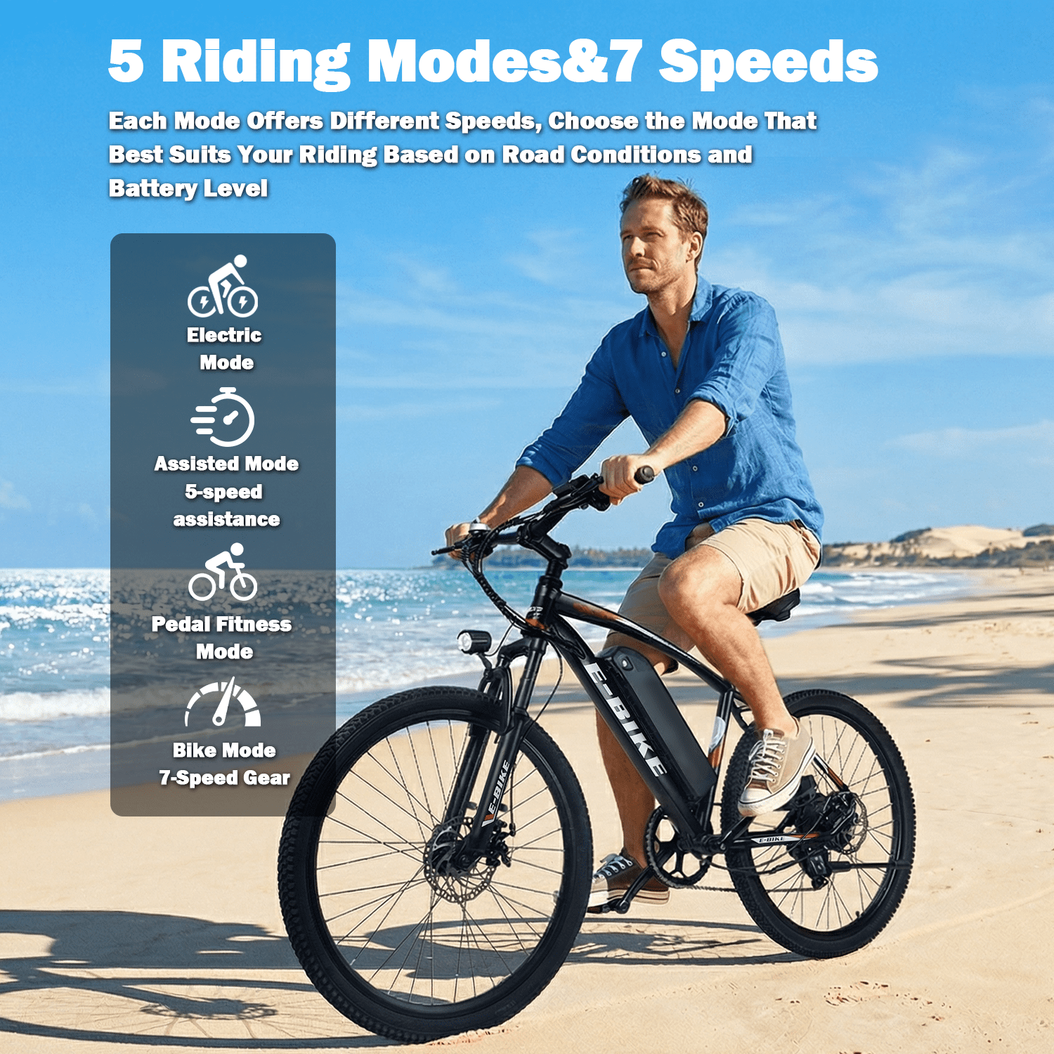 XKJ Electric Bike for Adults, 26”Electric Mountain Bike 576Wh Internal Battery & LCD Display,750W (Peak) Motor,7-Speed, Lightweight Ebike for Teens,40 Miles, Full Suspension,UL2849