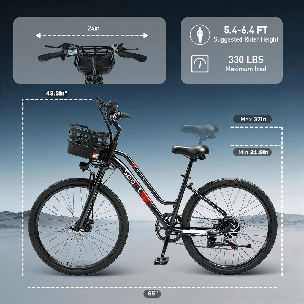 OwnGold 26 Electric Bike for Adults, 500W Peak Motor, 20MPH, 35+ Miles Range, 432Wh Battery, Commuter Ebike with Basket, 7-Speed, Lightweight, UL2849 Certified