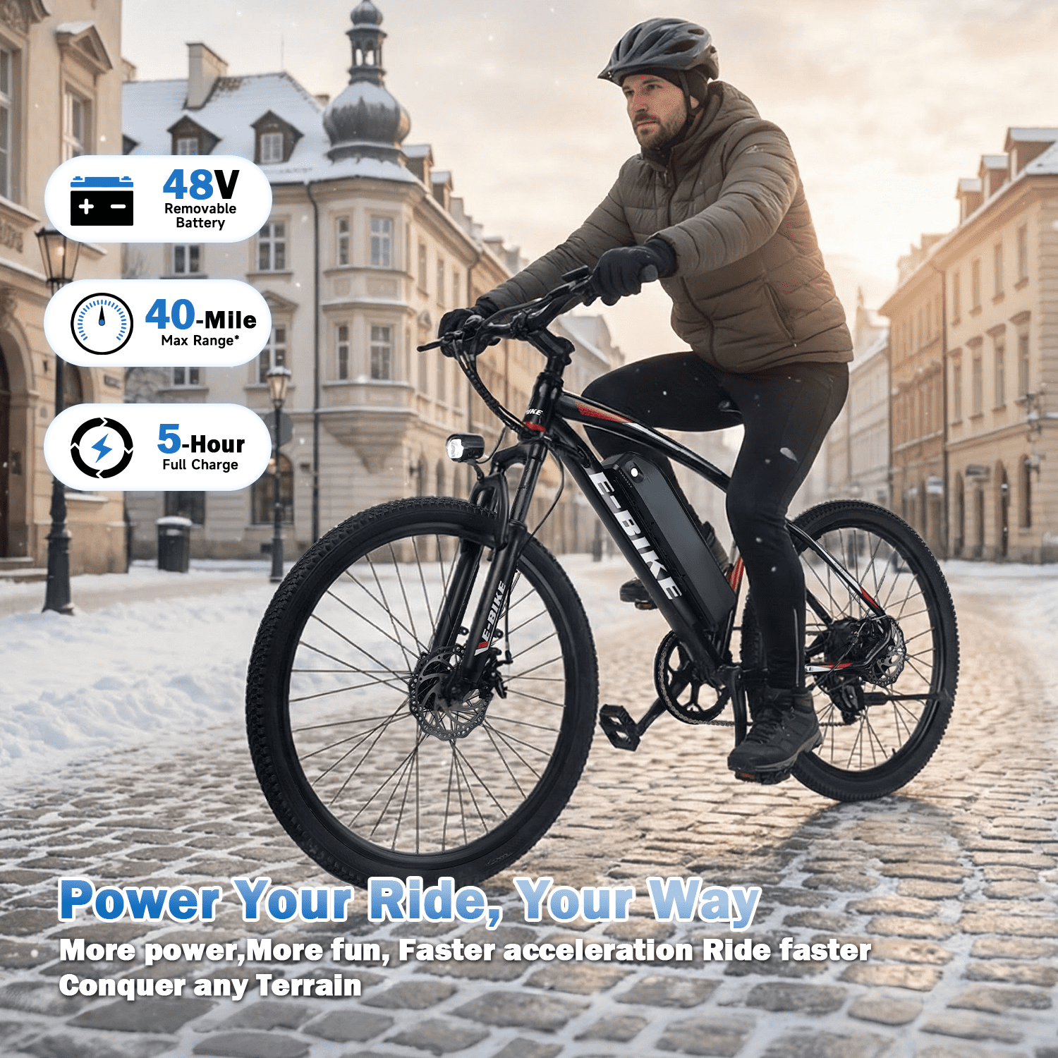 XKJ Electric Bike for Adults, 26”Electric Mountain Bike 576Wh Internal Battery & LCD Display,750W (Peak) Motor,7-Speed, Lightweight Ebike for Teens,40 Miles, Full Suspension,UL2849