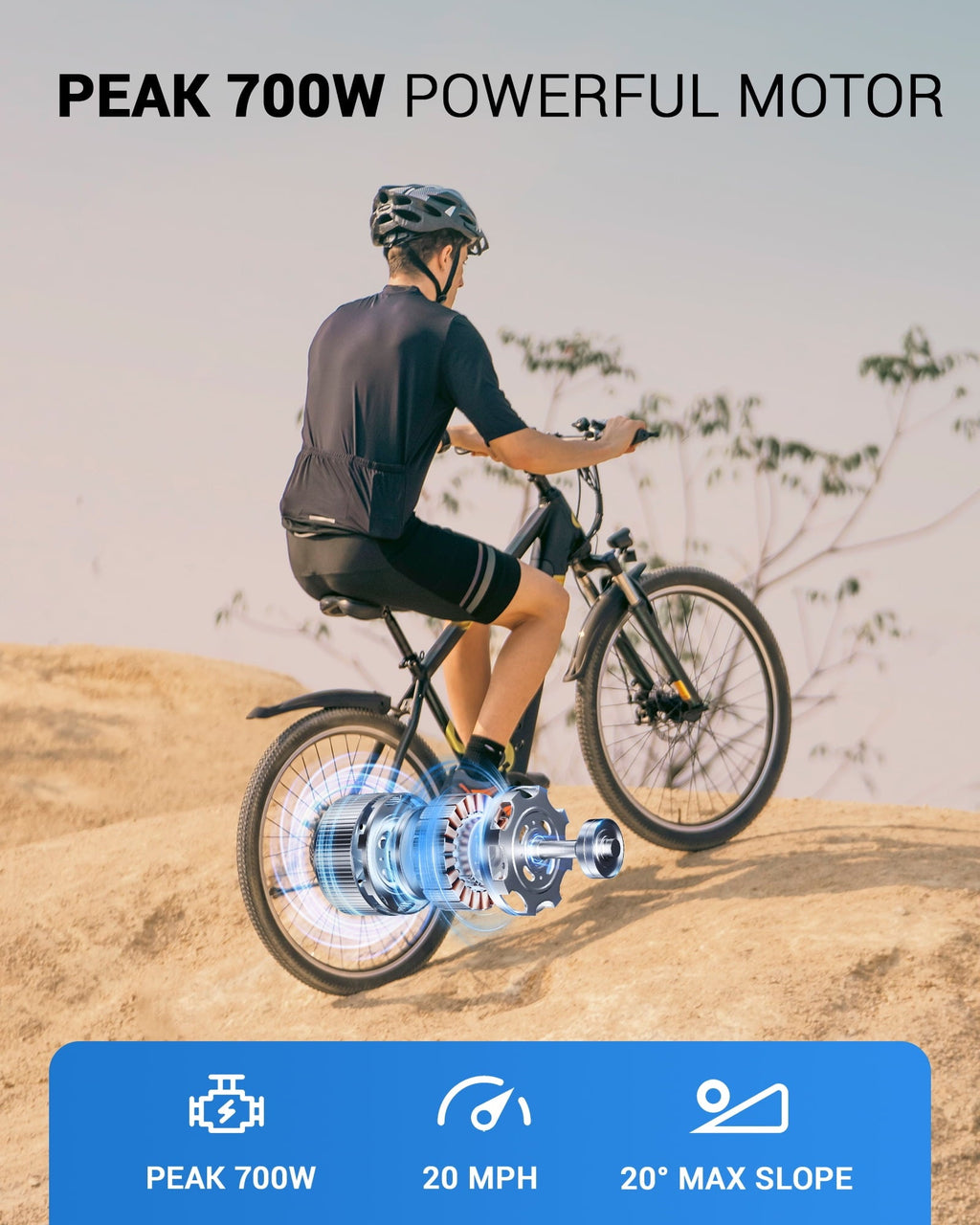 MIHOVER 26Electric Bike for Adults 350W 20MPH, 36V Removable Battery 7-Speed, UL2849 Certified City & Light Off-Road E-Bike with Lock -Black