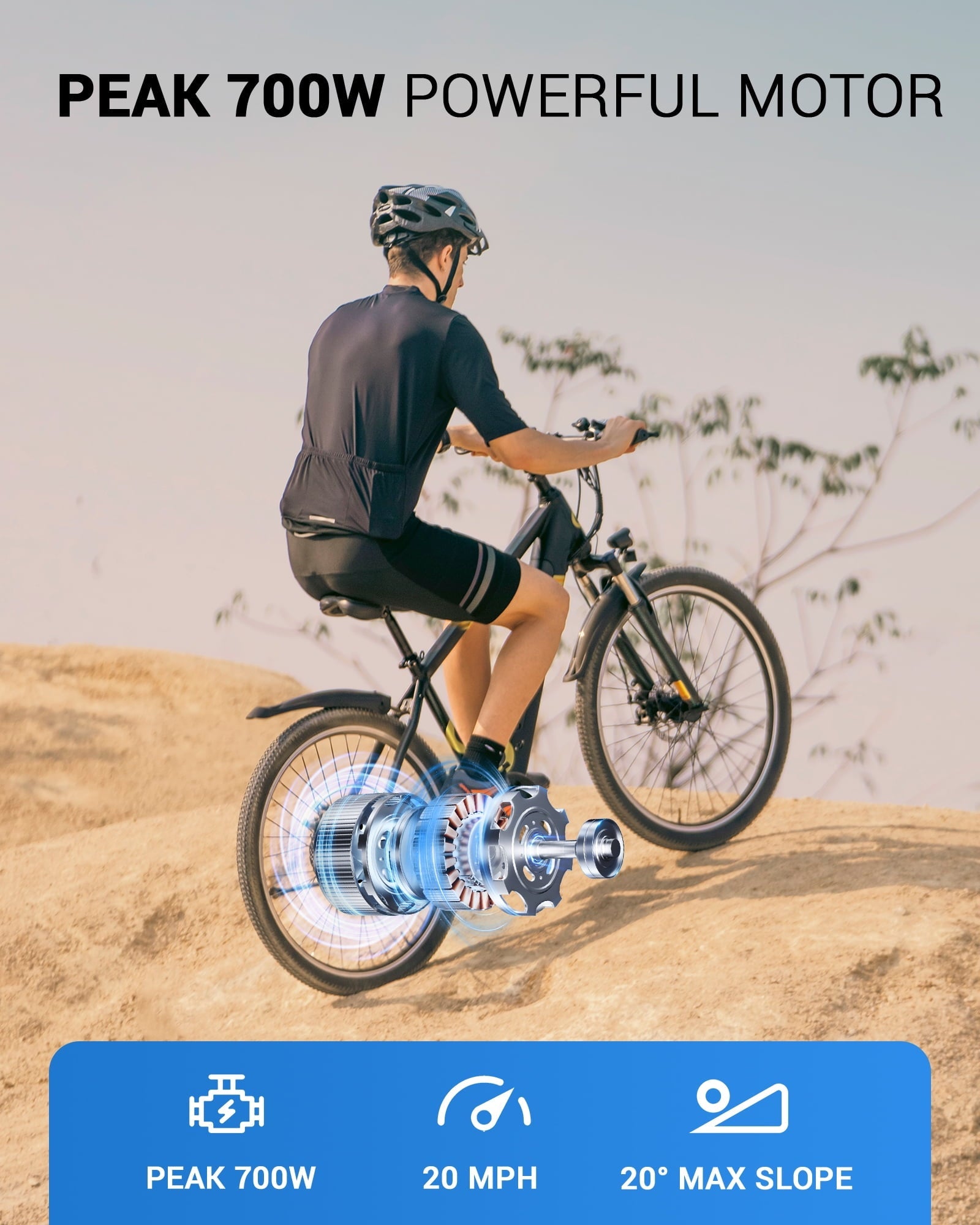 MIHOVER 26Electric Bike for Adults 350W 20MPH, 36V Removable Battery 7-Speed, UL2849 Certified City & Light Off-Road E-Bike with Lock -Black