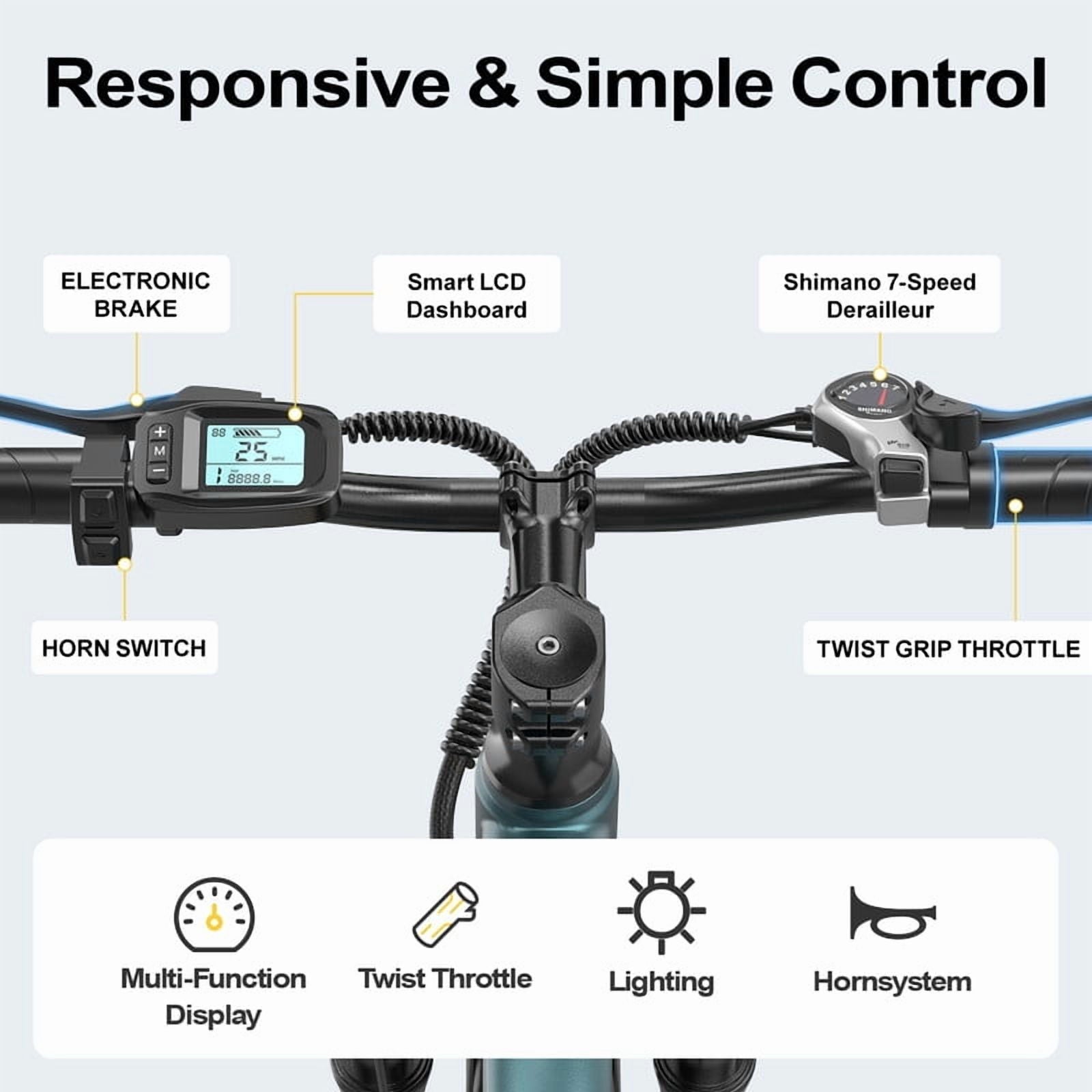 Unibike 26Electric Bike for Adults, Top Speed 22 MPH, 400W Ebike for Teens, 36V 10AH Lithium Battery, Mountain E Bike, Blue