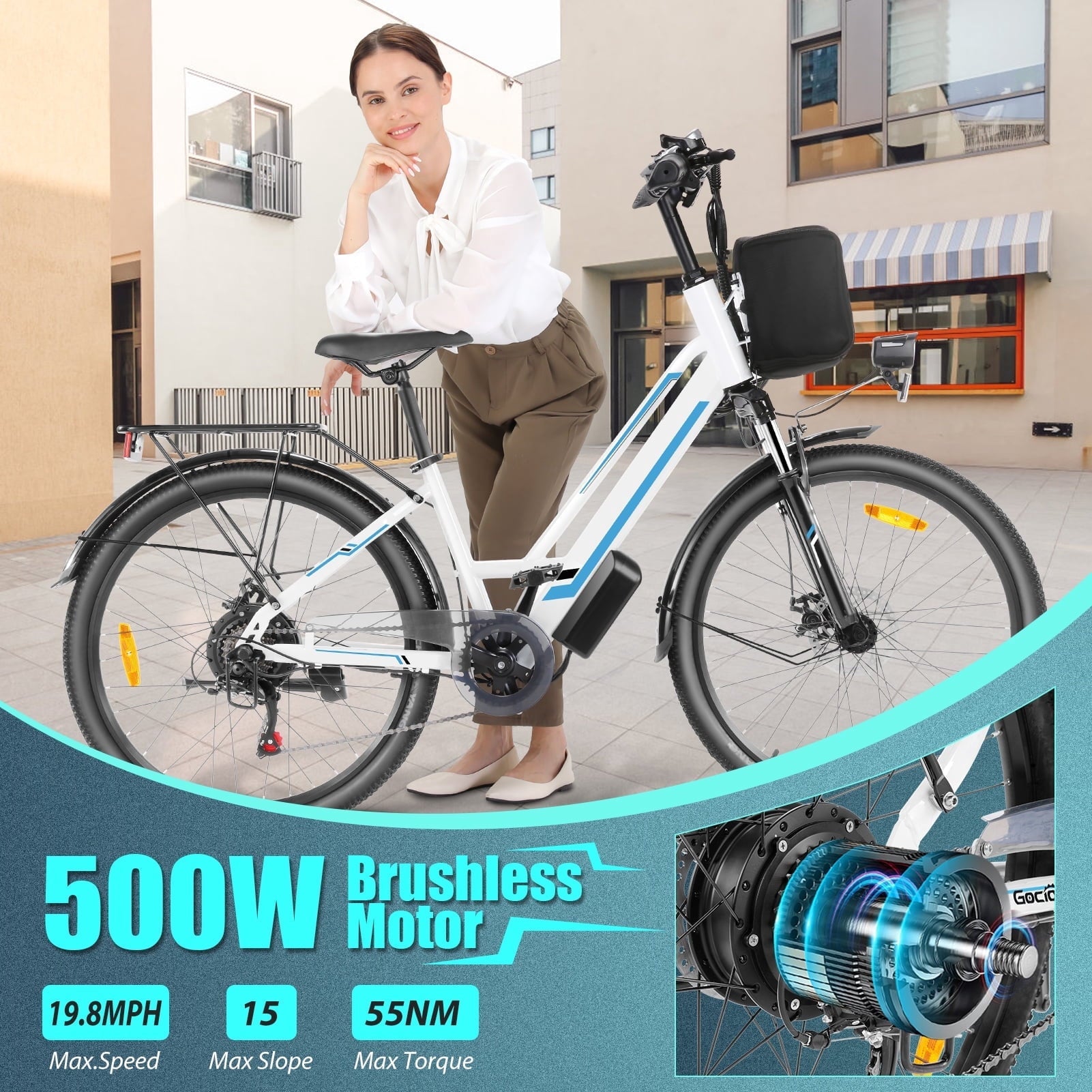 Elifine 500W Electric Bike for Adults, 26 Commuter Electric Bicycle 19.8mph City Ebike with 5 Riding Modes, 48V 7.8Ah Removable Battery UL 2849, LCD Intelligent Display Hybrid Electric Bike Red