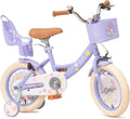 ACEGER 14 Inch Girls Bike with Basket, Training Wheels, Doll Seat, Purple Kids Bicycle for Ages 3-5
