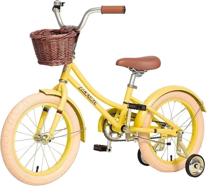 ACEGER 16 Inch Girls Bike with Basket, Purple, Training Wheels, Ages 4-8