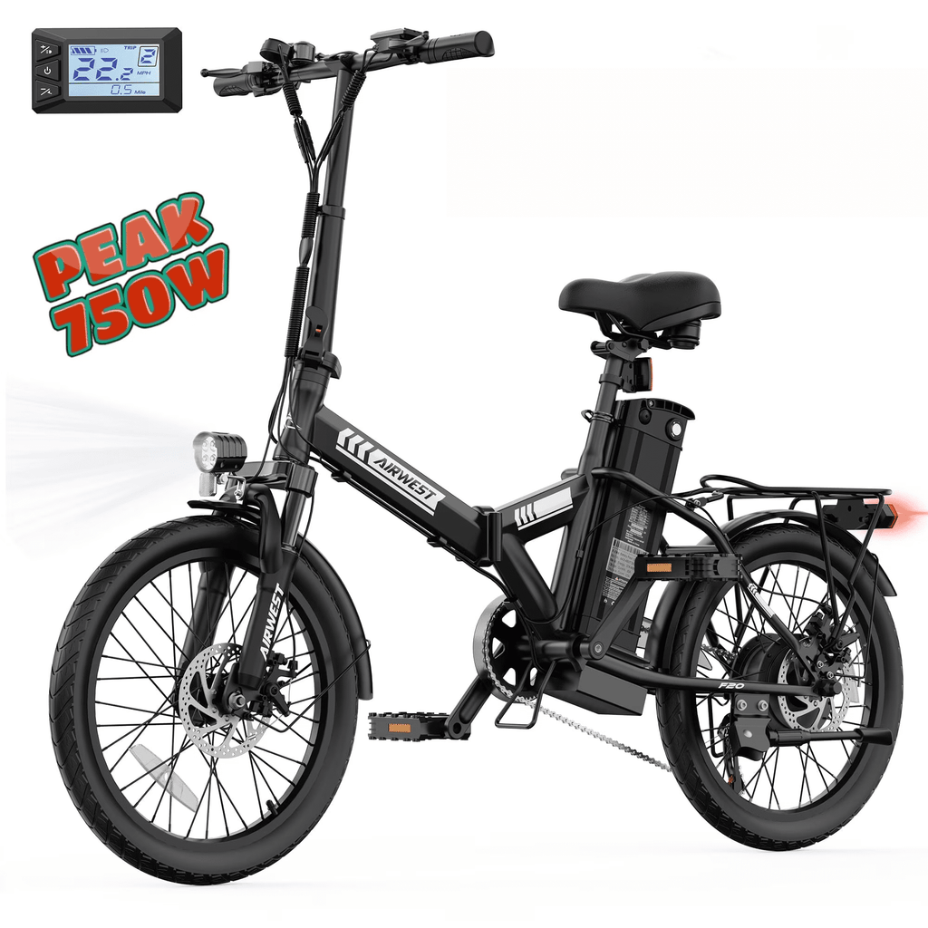 AIRWEST Electric Bike, 20 Folding Ebike for Adults, Peak 750W 20MPH Commuter E Bike with 48V 7.8AH Battery&7 Speed Gear & Dual Disc Brake & Front Suspension, 40 Miles Range (UL2849)