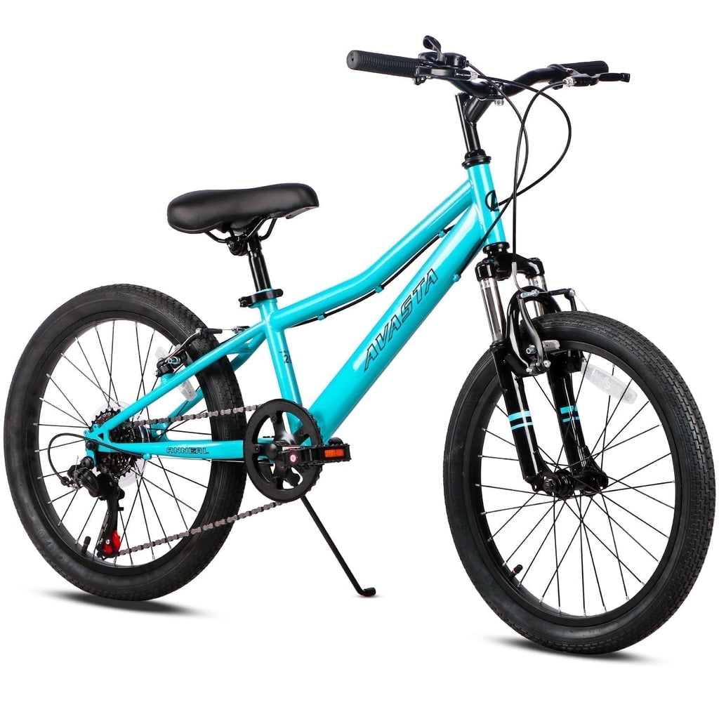 AVASTA 20'' Big Kids Mountain Bike for Age 6 7 8 9 10 11 12 Years Old Boys Girls Teen with Suspension Fork Front & Rear Dual Hand Brakes 6 Speeds Drivetrain, Cyan