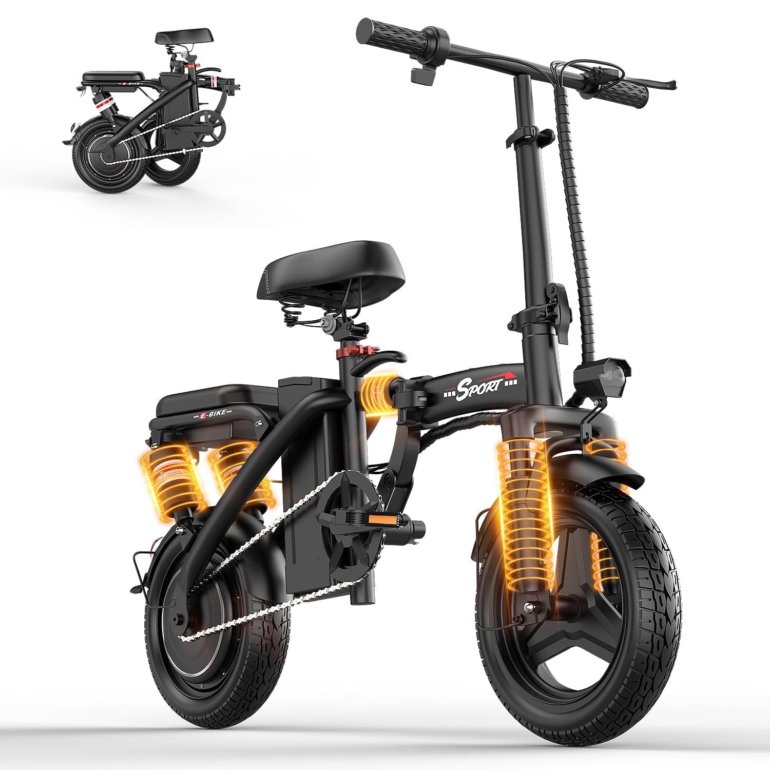 AZHAR 750W Foldable Electric Bike for Adults, 48V 10Ah Removable Battery, 14 Ebike, Electric Mini Bike,The range is 30 miles UL 2849
