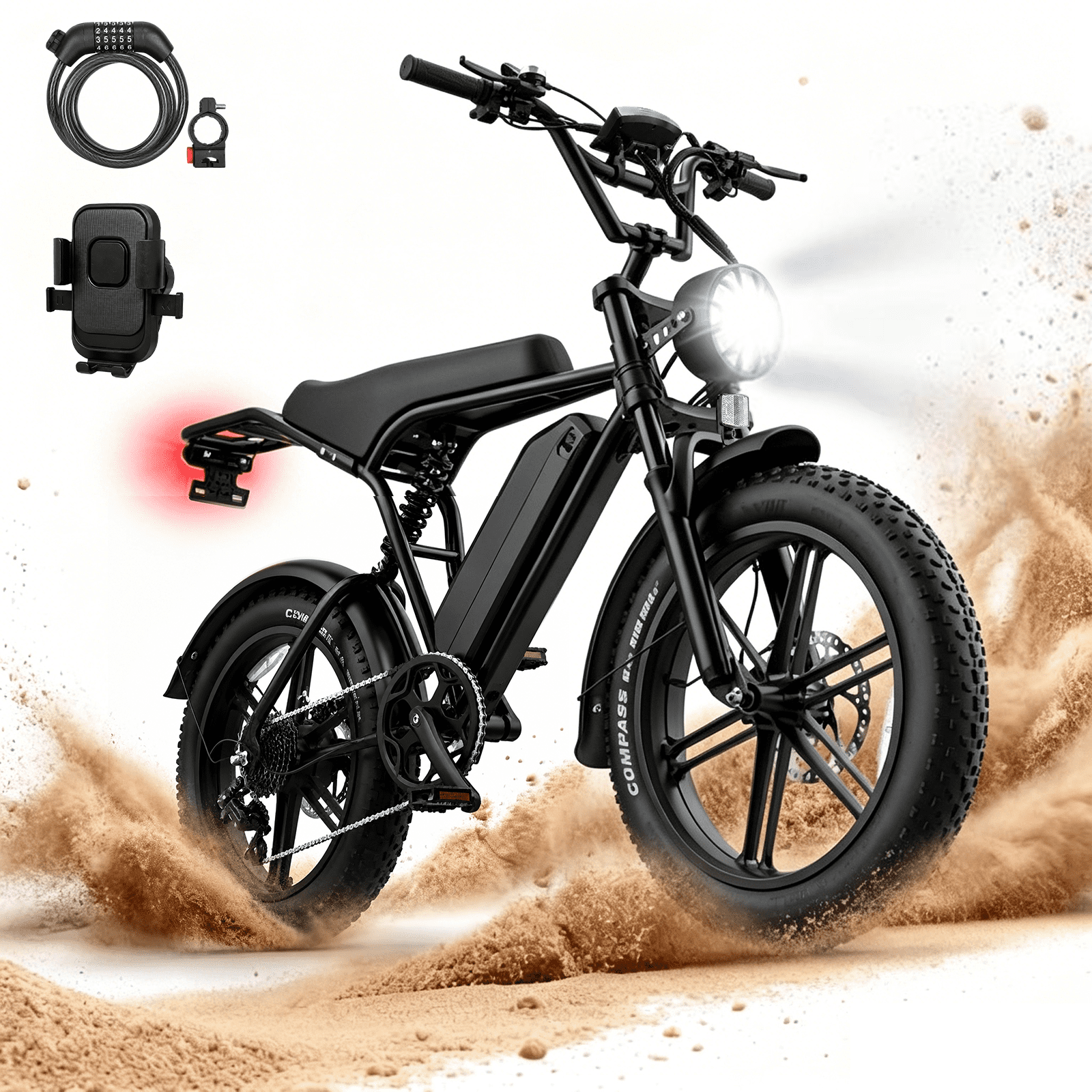 Aoemoe 20'' Fat Tire Electric Mountain Bike for Adults, 500W 48V 15Ah Battery, 28MPH High-Speed Cruiser Ebike, All-Terrain Bicycle with Front Suspension & LED Display UL2849