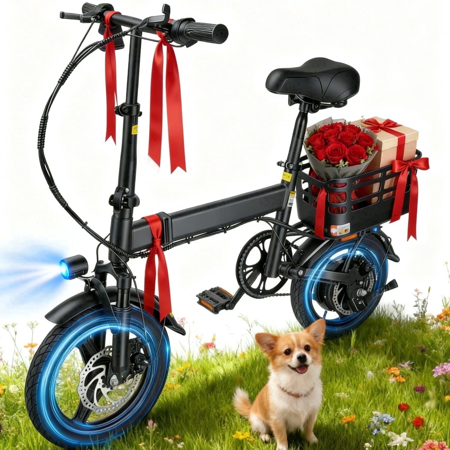 BroPath Electric Bike for Adults, Ebike, Electric Bicycle with 576WH Battery,14 Folding Ebike for Teens, 20MPH,20+ Miles(MAX),500W Motor,Multi-Shock Absorption,Mini E Bikes with Baskets,UL2849