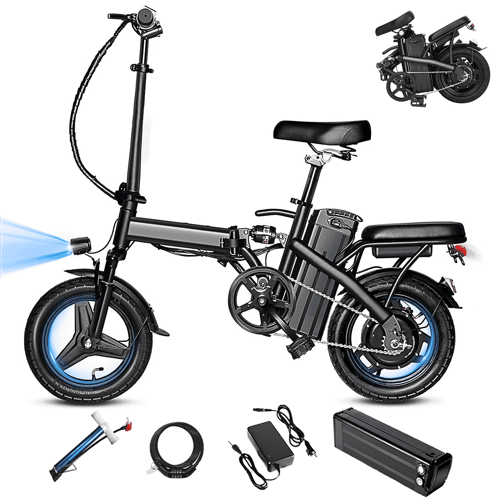 BroPath Electric Bike for Adults, Ebike, Electric Bicycle with 576WH Removable Battery,14 Folding Ebike, 21MPH,20+ Miles(MAX),500W High Motor,Multi-Shock Absorption,Commuting Mini E Bikes,UL2849
