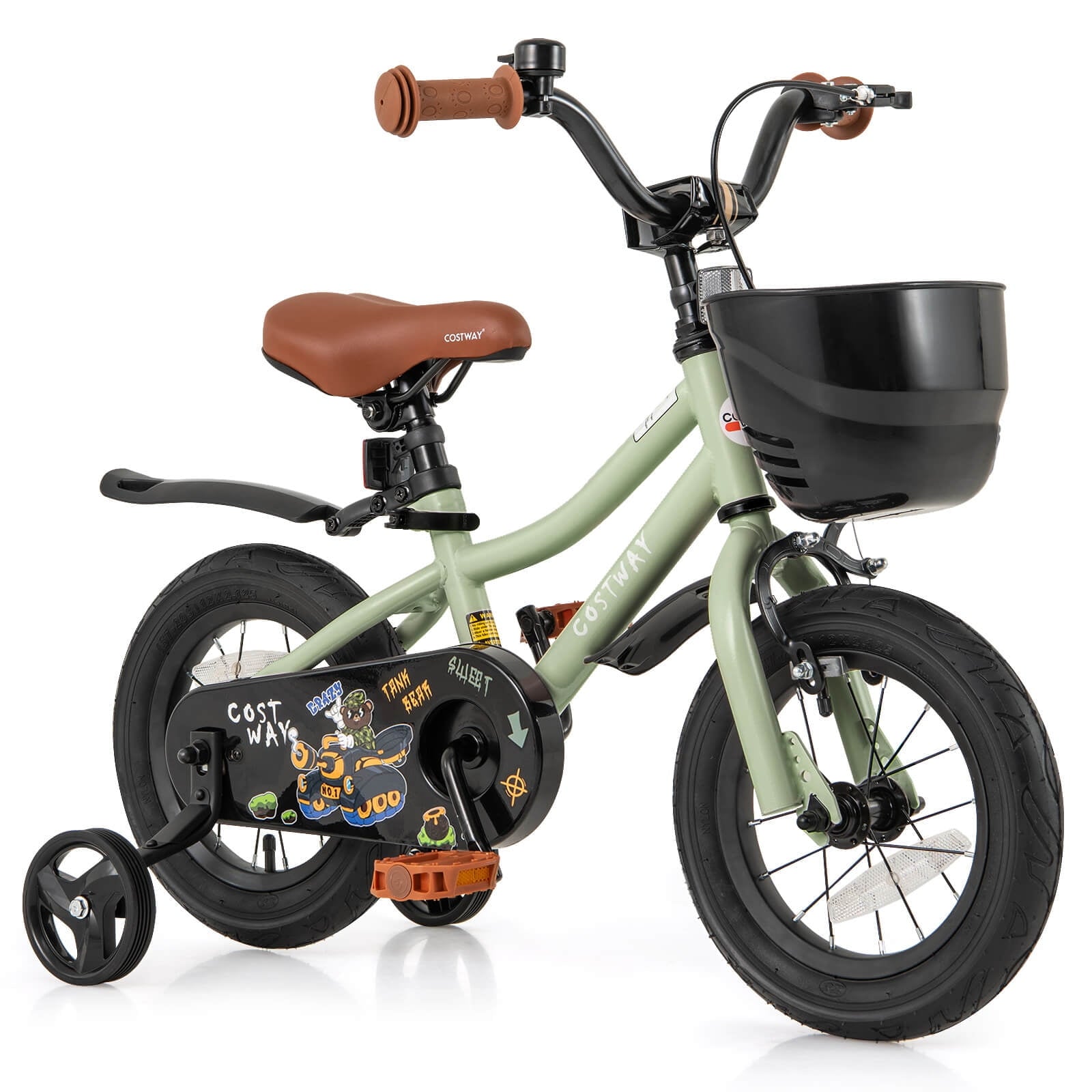 Costway 12 Kid's Bike with Training Wheels Adjustable Handlebar & Seat Handbrake Green