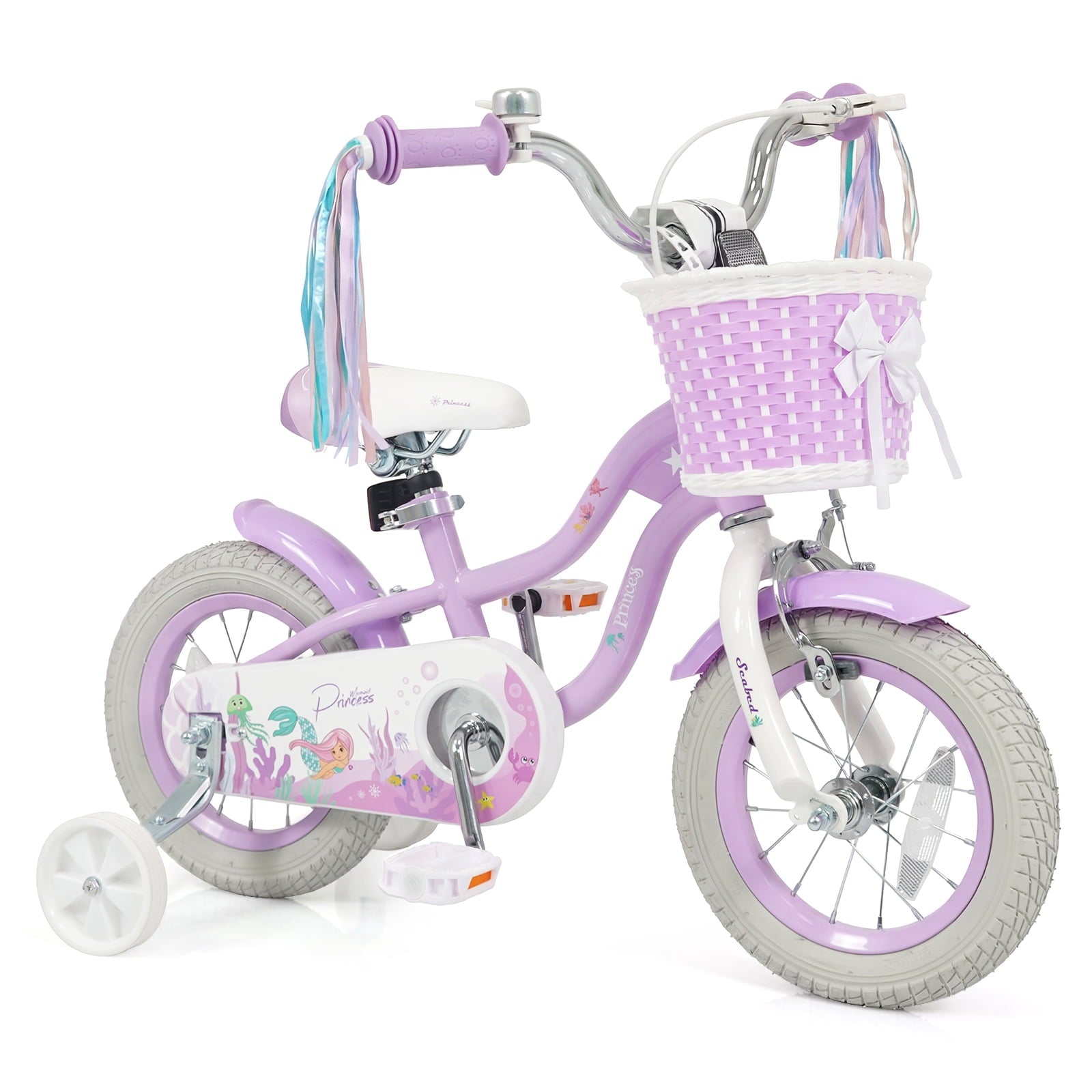 Costway 14 Kids Bike with Training Wheels Hand Coaster Brakes Adjustable Seat Handlebar Pink