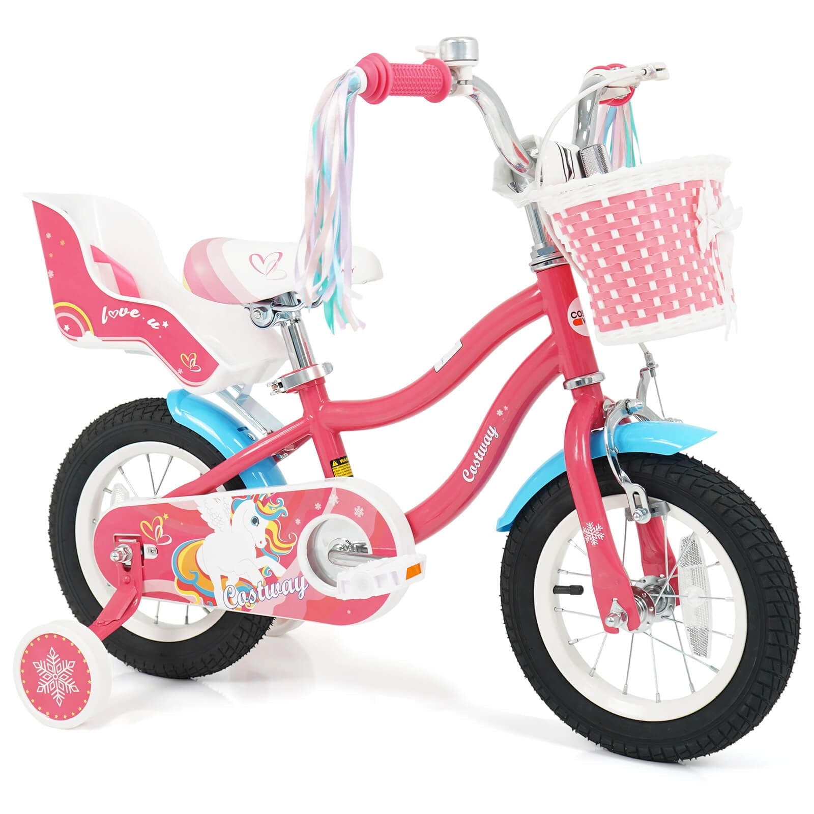 Costway 18 Inches Kids Bicycle with Training Wheels & Basket for Girls Age 4-8 Years Pink