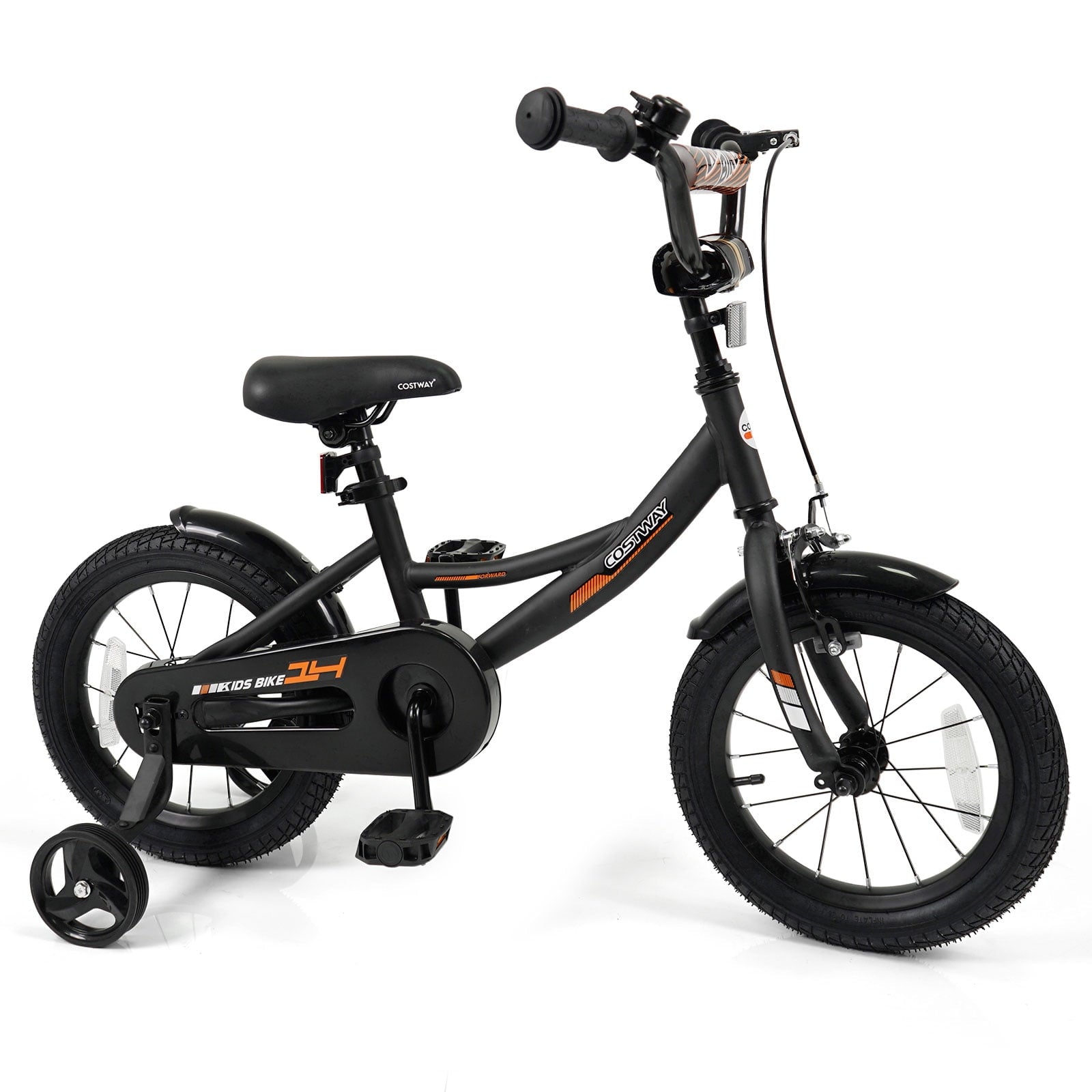 Costway 18 Inch Kids Bike with Training Wheels, Dual Brakes, Adjustable Seat & Handlebar Height Pink