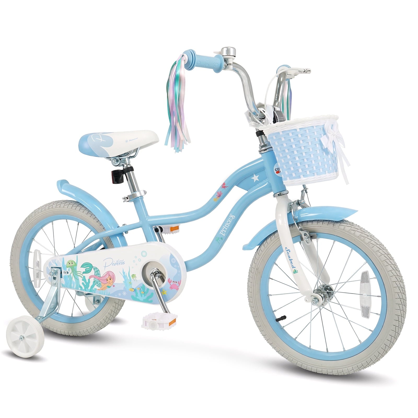 Costway 14 Kids Bike with Training Wheels Hand Coaster Brakes Adjustable Seat Handlebar Pink