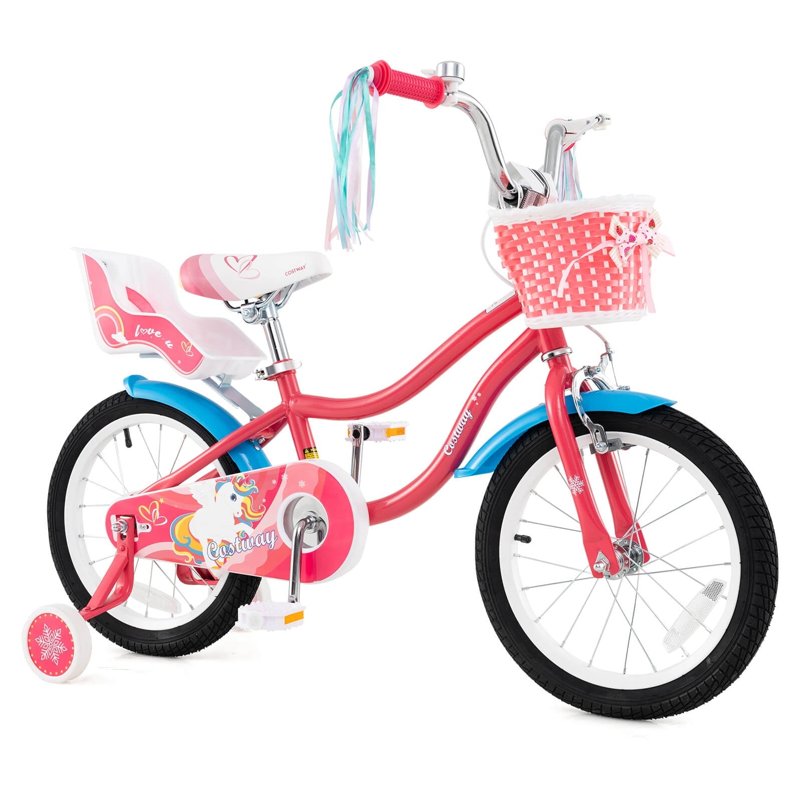Costway 18 Inches Kids Bicycle with Training Wheels & Basket for Girls Age 4-8 Years Pink