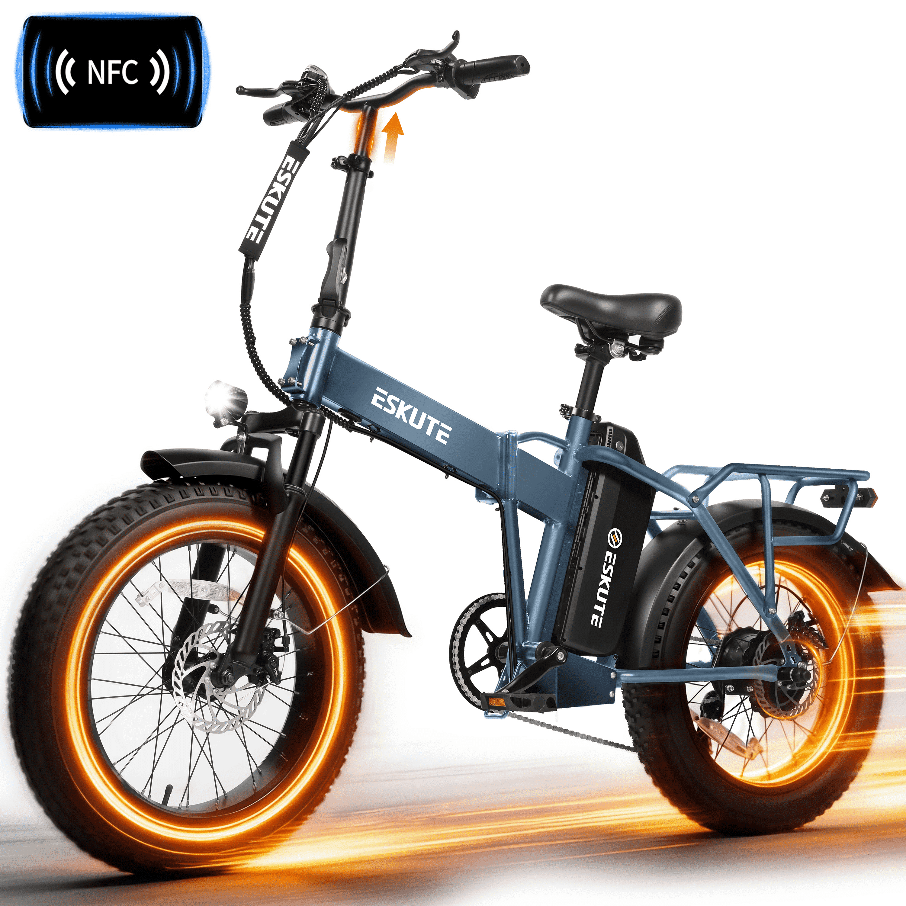 ESKUTE D300 Electric Bike for Adults, Folding Ebike with 1200W Peak Motor 28MPH, 48V 20.8Ah Removable Battery, 20x4.0 Fat Tires, 80 Miles 7-Speed Gear, NFC Unlock,Black, UL2849
