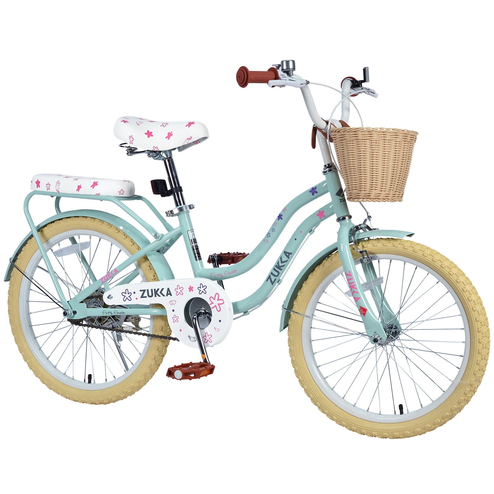 Dolonm 20 Kids Bike for Ages 7-10, Lightweight High-Carbon Steel Frame Cruiser Bicycle, Girls Bike with Wicker Basket, Rear Seat Rack, No Training Wheels, Pink