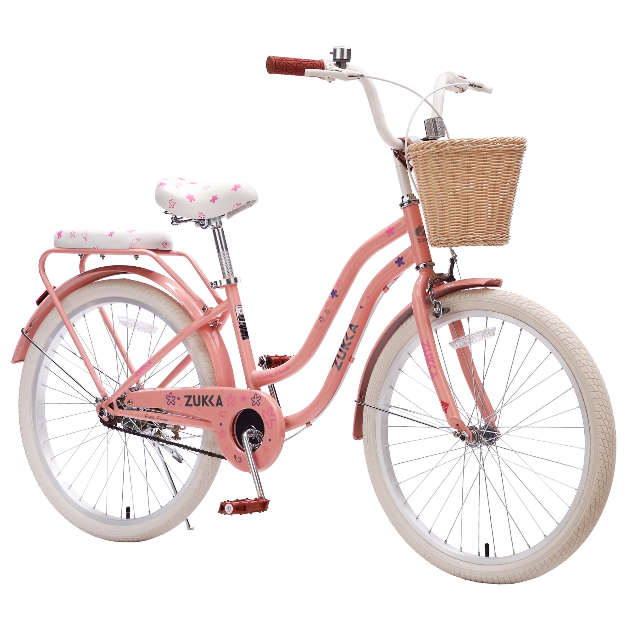 Dolonm 20 Kids Bike for Ages 7-10, Lightweight High-Carbon Steel Frame Cruiser Bicycle, Girls Bike with Wicker Basket, Rear Seat Rack, No Training Wheels, Pink