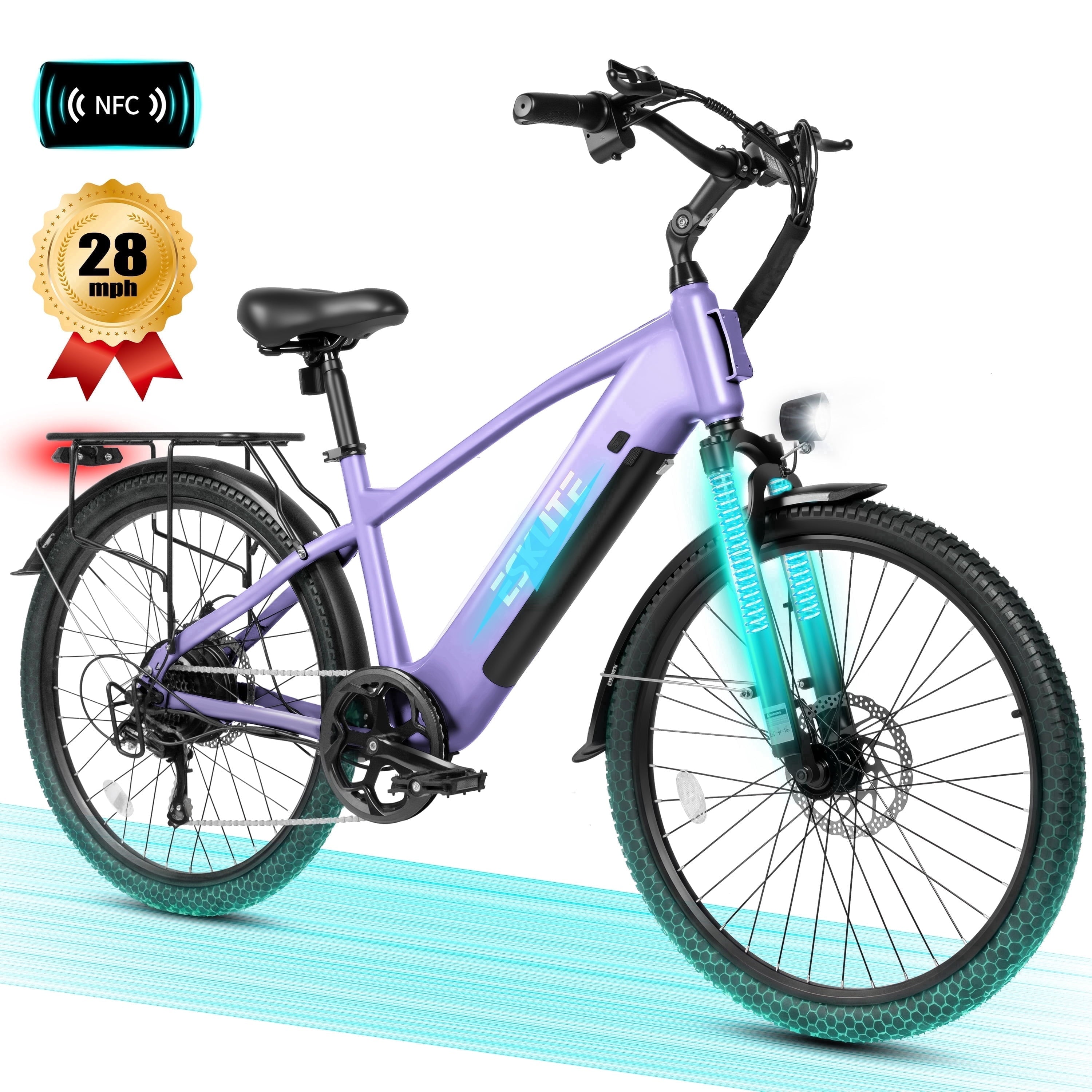 ESKUTE C200 70-Mile Electric Bike for Adults with 840Wh Removable Battery, 1300W Peak Power Ebike, Up to 28MPH Speed, 26 Tires, 7-Speed Adjustable Stem Step-Over E-Bicycle,Orange, UL2849