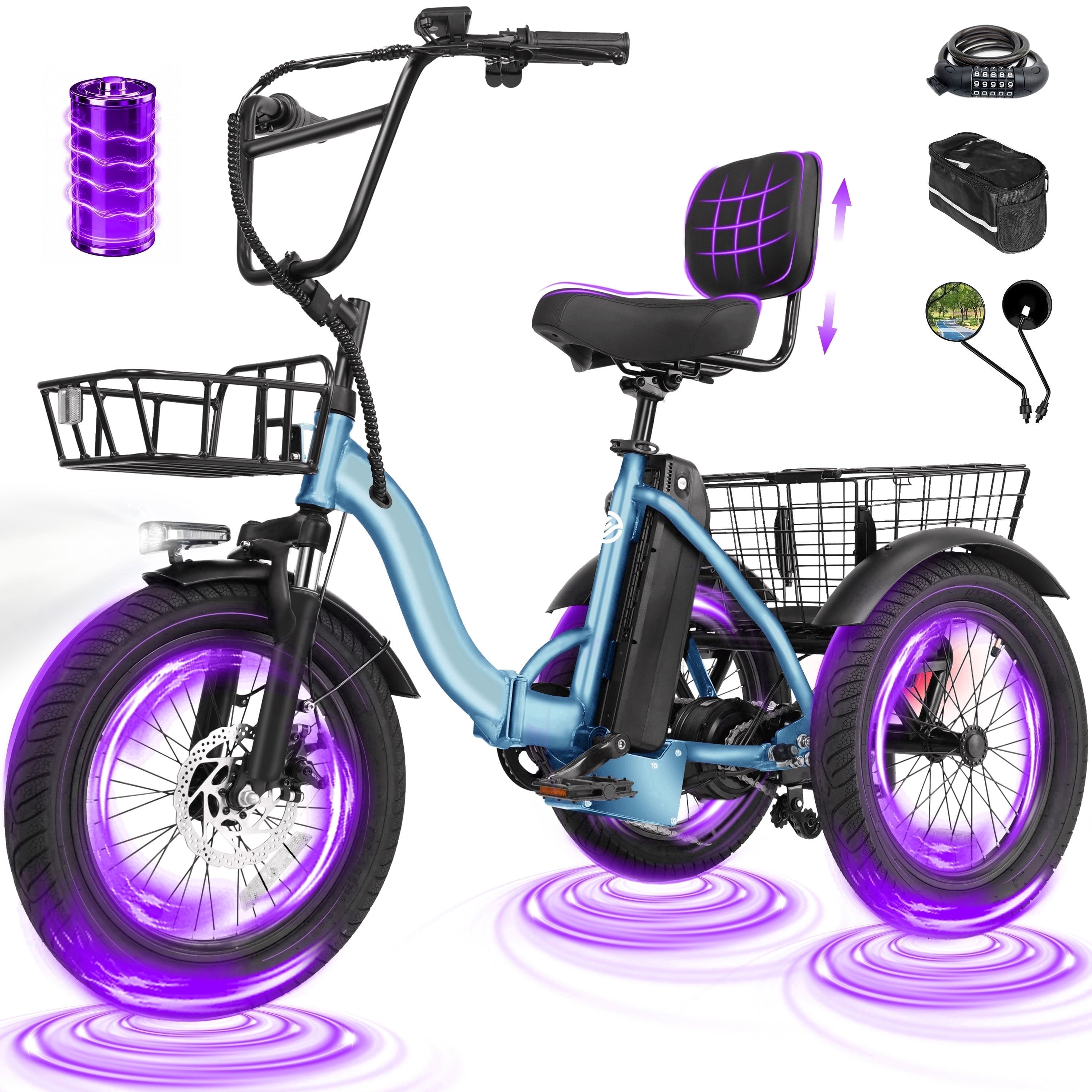 ESKUTE Electric Tricycle for Adults, 1200W Peak Motor, Up to 55 Miles Range, 624Wh Removable Battery, Folding 3-Wheel Ebike with 18x3.0 Fat Tires, Step-Through Red, UL2849