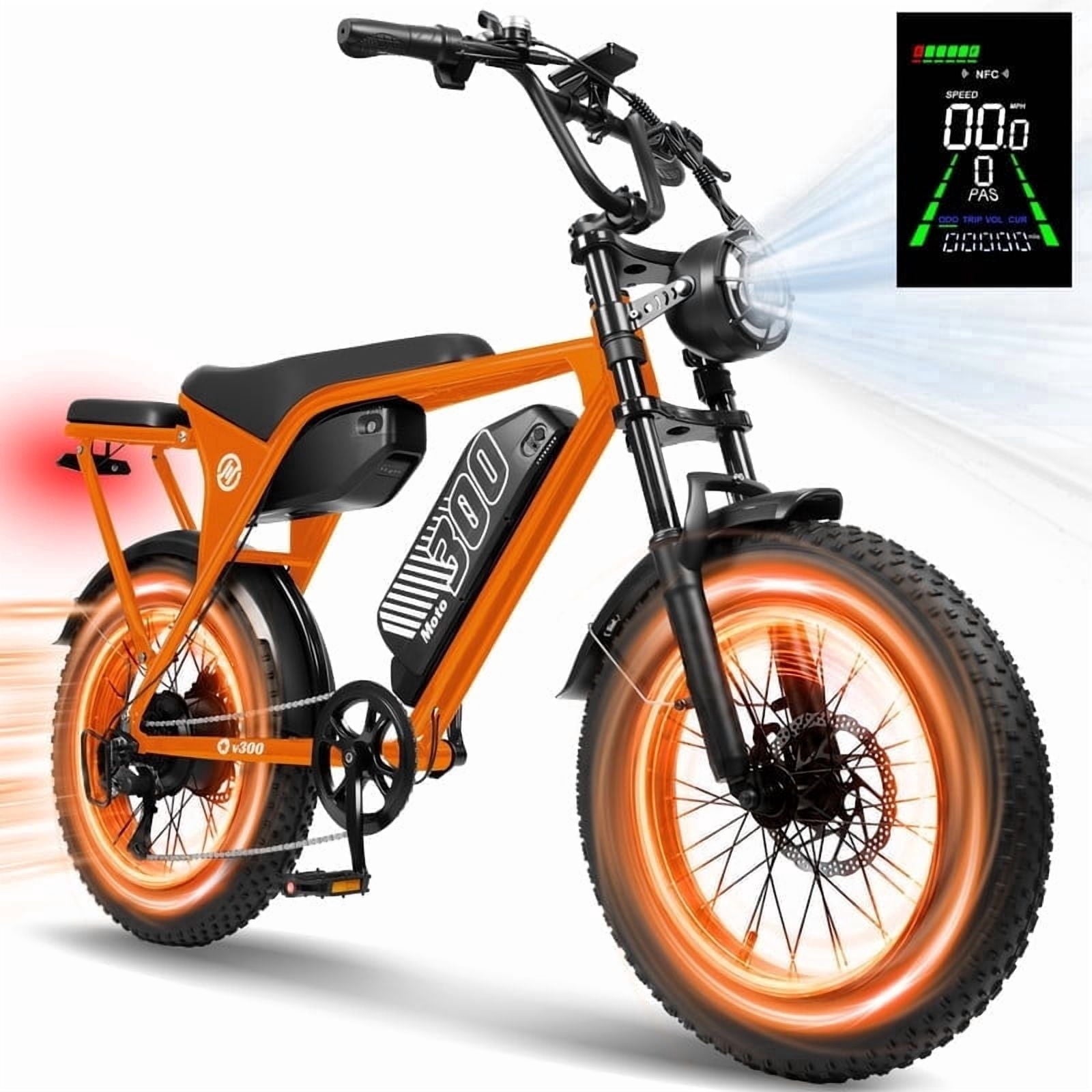 ESKUTE V300D Ebike for Adults, Up to 30MPH Electric Bicycle, Peak 1500W Motor, 48V 41.6AH Removable Battery, 20 x 4.0 Fat Tire E-Bike, Full Suspension, 7-Speed for All Terrain Purple, UL2849