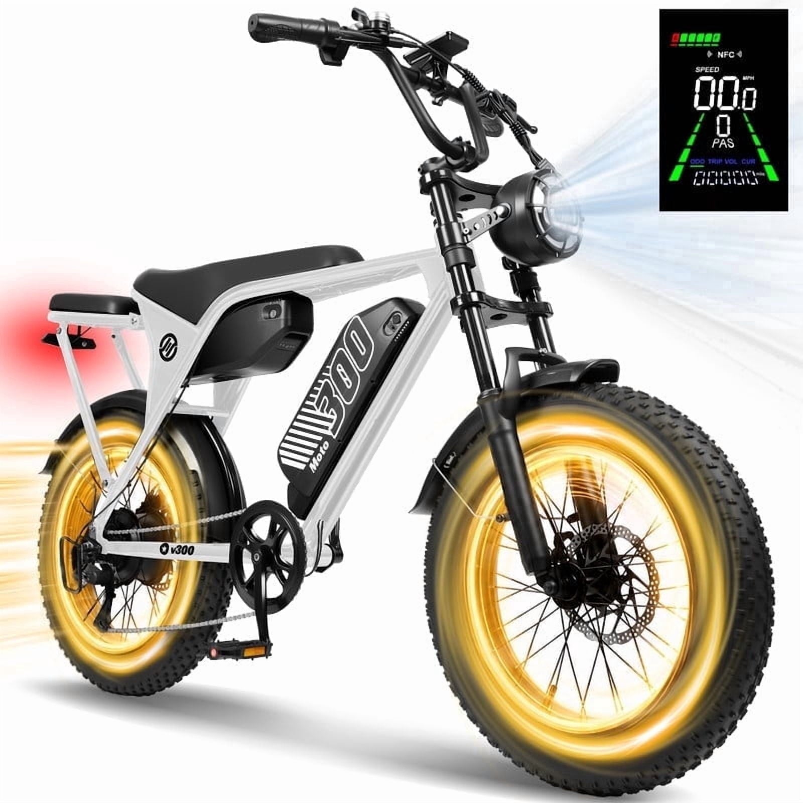 ESKUTE V300D Ebike for Adults, Up to 30MPH Electric Bicycle, Peak 1500W Motor, 48V 41.6AH Removable Battery, 20 x 4.0 Fat Tire E-Bike, Full Suspension, 7-Speed for All Terrain Purple, UL2849