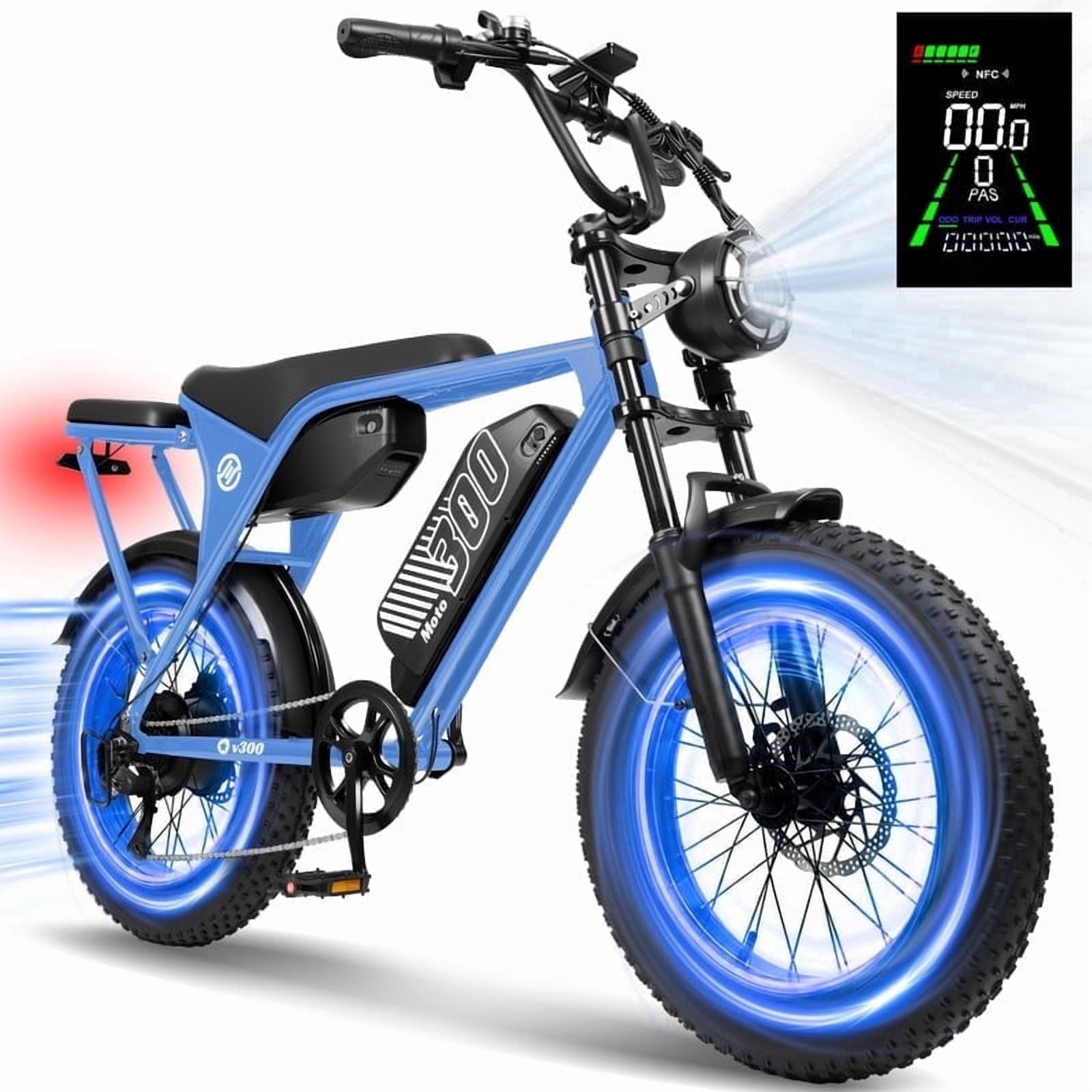 ESKUTE V300D Ebike for Adults, Up to 30MPH Electric Bicycle, Peak 1500W Motor, 48V 41.6AH Removable Battery, 20 x 4.0 Fat Tire E-Bike, Full Suspension, 7-Speed for All Terrain Purple, UL2849