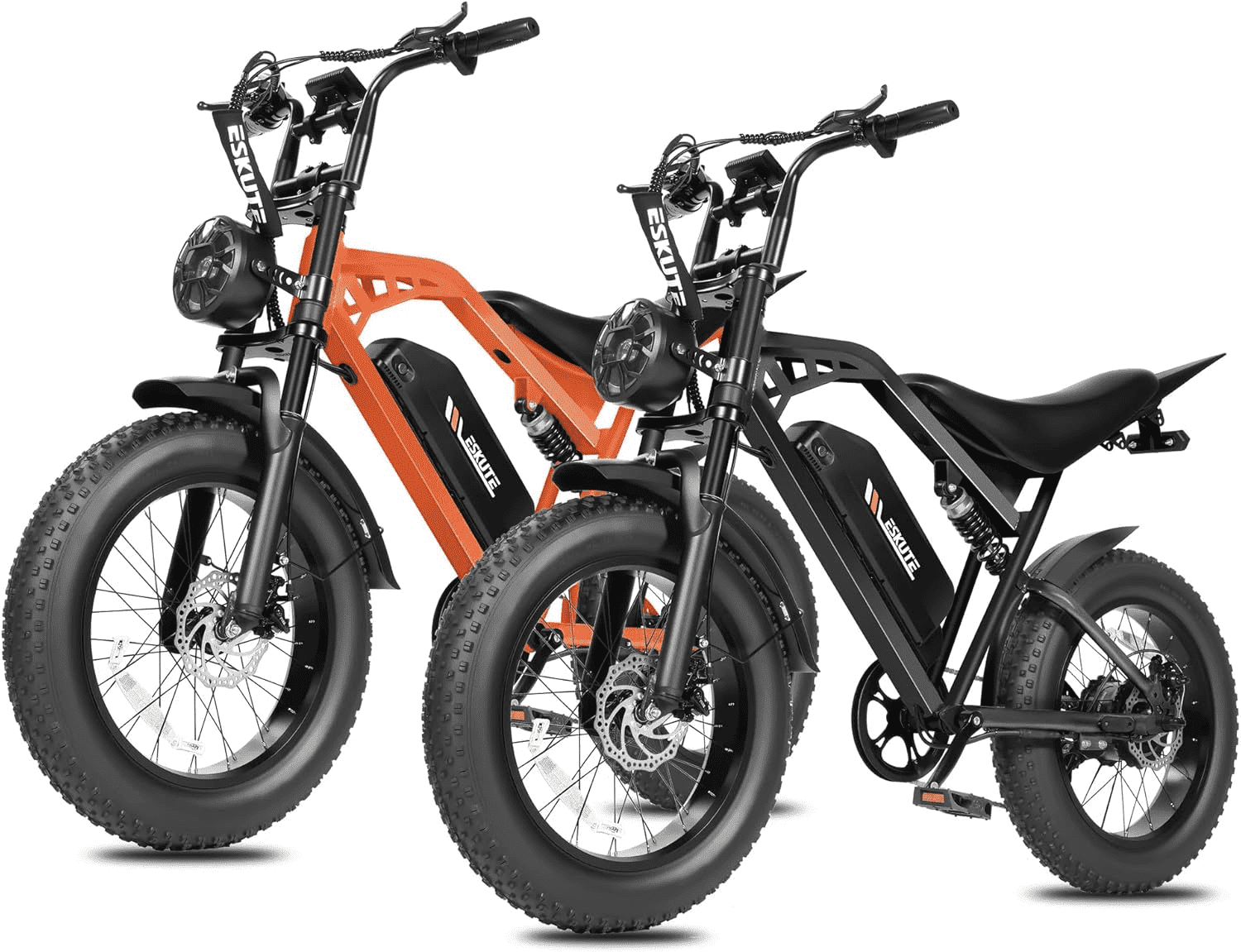 ESKUTE Electric Bike for Adults & Teens, 29MPH, 80 Miles Range, 48V 20.8Ah Battery, 20 x 4.0 Fat Tire, Dual Suspension, 7-Speed Off-Road Ebike Orange, UL2849