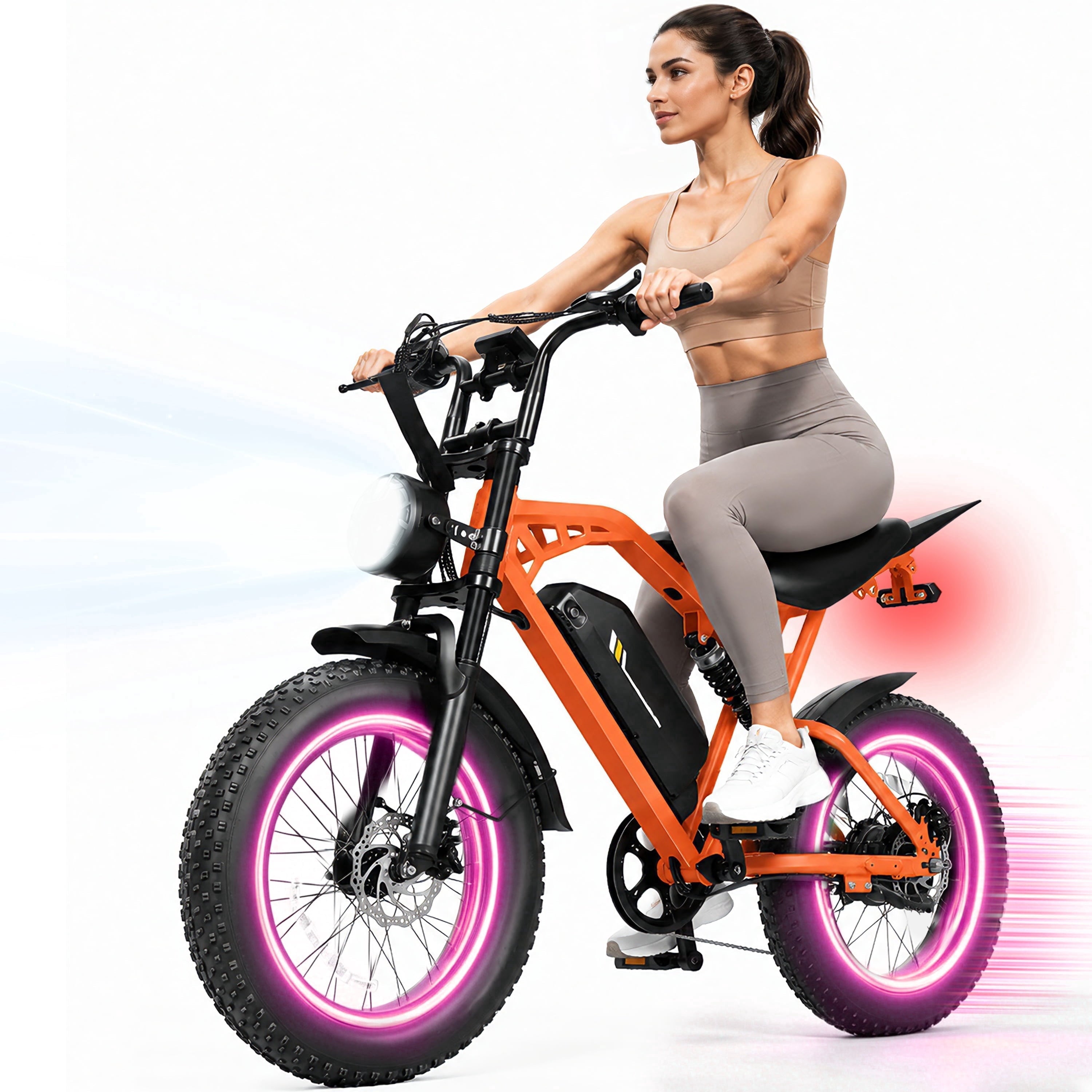 ESKUTE Electric Bike for Adults & Teens, 29MPH, 80 Miles Range, 48V 20.8Ah Battery, 20 x 4.0 Fat Tire, Dual Suspension, 7-Speed Off-Road Ebike Orange, UL2849
