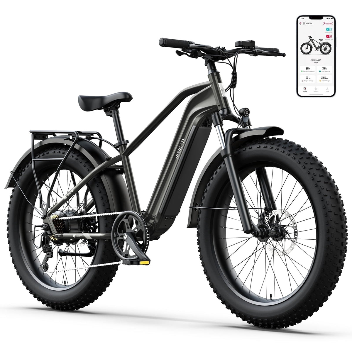 SISIGAD Electric Bike, Peak 750W 28 Mph E-Mountain Bike for Adults, 48V/500WH Battery, 26 Off-Road Tires, UL2849, White Gray