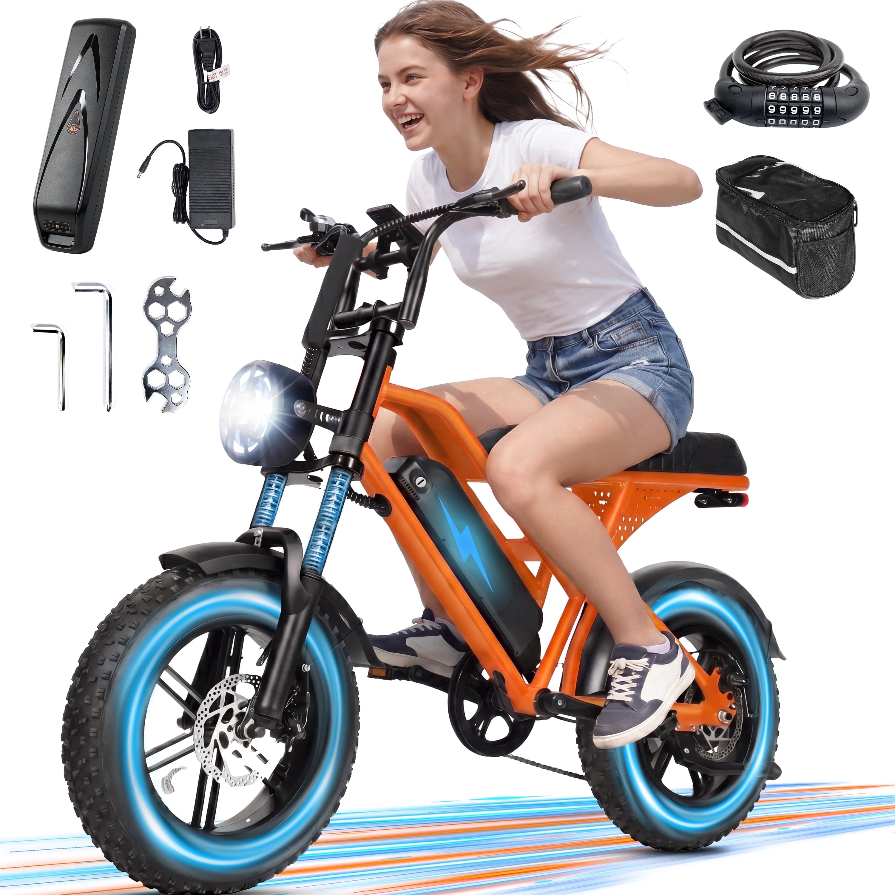 ESKUTE V100 Electric Bike for Teens Adults, 750W Peak 1500W 28 Mph 48V 13 Ah,16x4.0 Fat Tire E Bicycle, 7-Speed E-Bike with Dual Suspension, UL2849