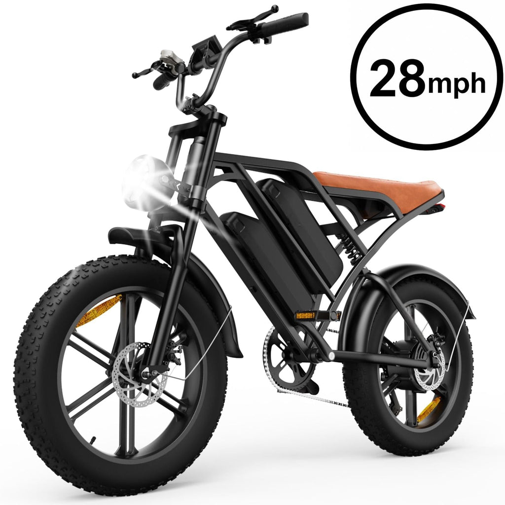 Electric Bike for Adults,28MPH,1500W Peak Motor,100+ Miles Range,Dual Battery,7-Speed,20 Fat Tire E-Bike,Moped Style Electric Bicycles,Black
