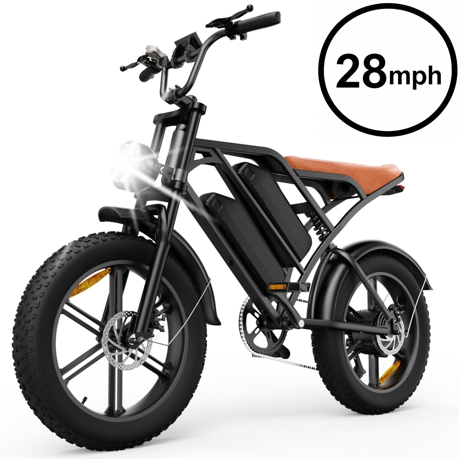 Electric Bike for Adults,28MPH,1500W Peak Motor,100+ Miles Range,Dual Battery,7-Speed,20 Fat Tire E-Bike,Moped Style Electric Bicycles,Black