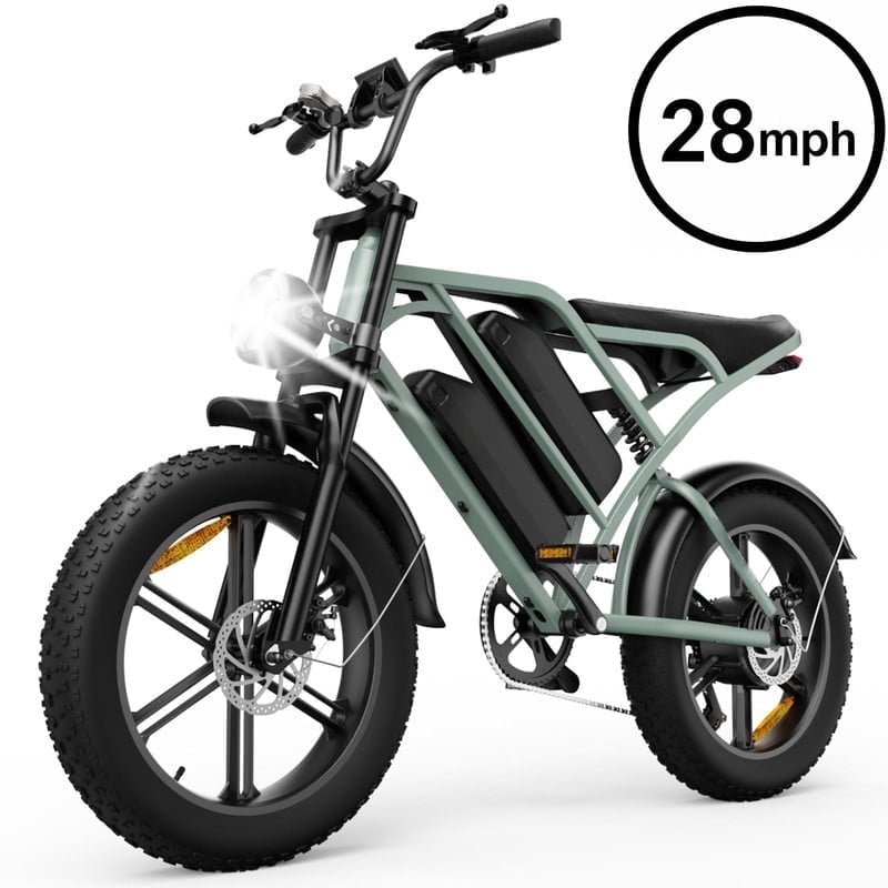 Electric Bike for Adults,28MPH,1500W Peak Motor,100+ Miles Range,Dual Battery,7-Speed,20 Fat Tire E-Bike,Moped Style Electric Bicycles,Black