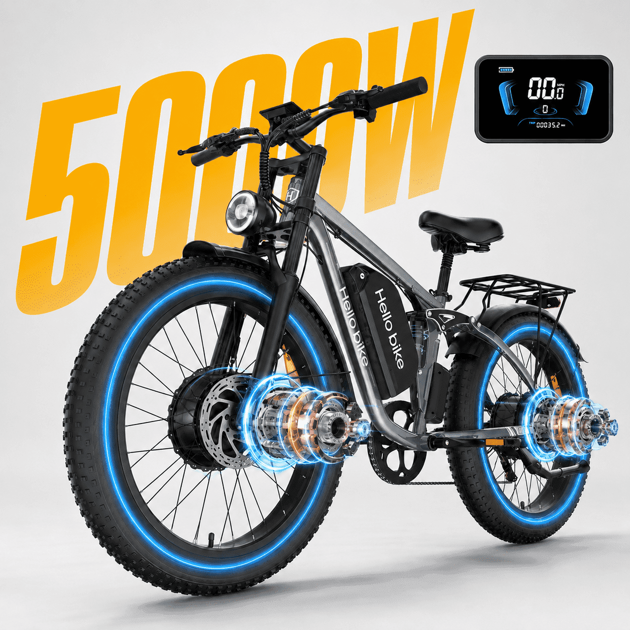 26 Electric Bike for Adult,5000w Dual Motors,up 100 Miles 52V 25Ah Ebike,26 x 4.0 Fat Tire Adult Bicycles for All Terrain,Mountain Commuter UL2849