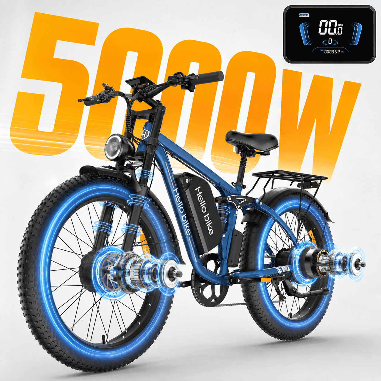26 Electric Bike for Adult,5000w Dual Motors,up 100 Miles 52V 25Ah Ebike,26 x 4.0 Fat Tire Adult Bicycles for All Terrain,Mountain Commuter UL2849