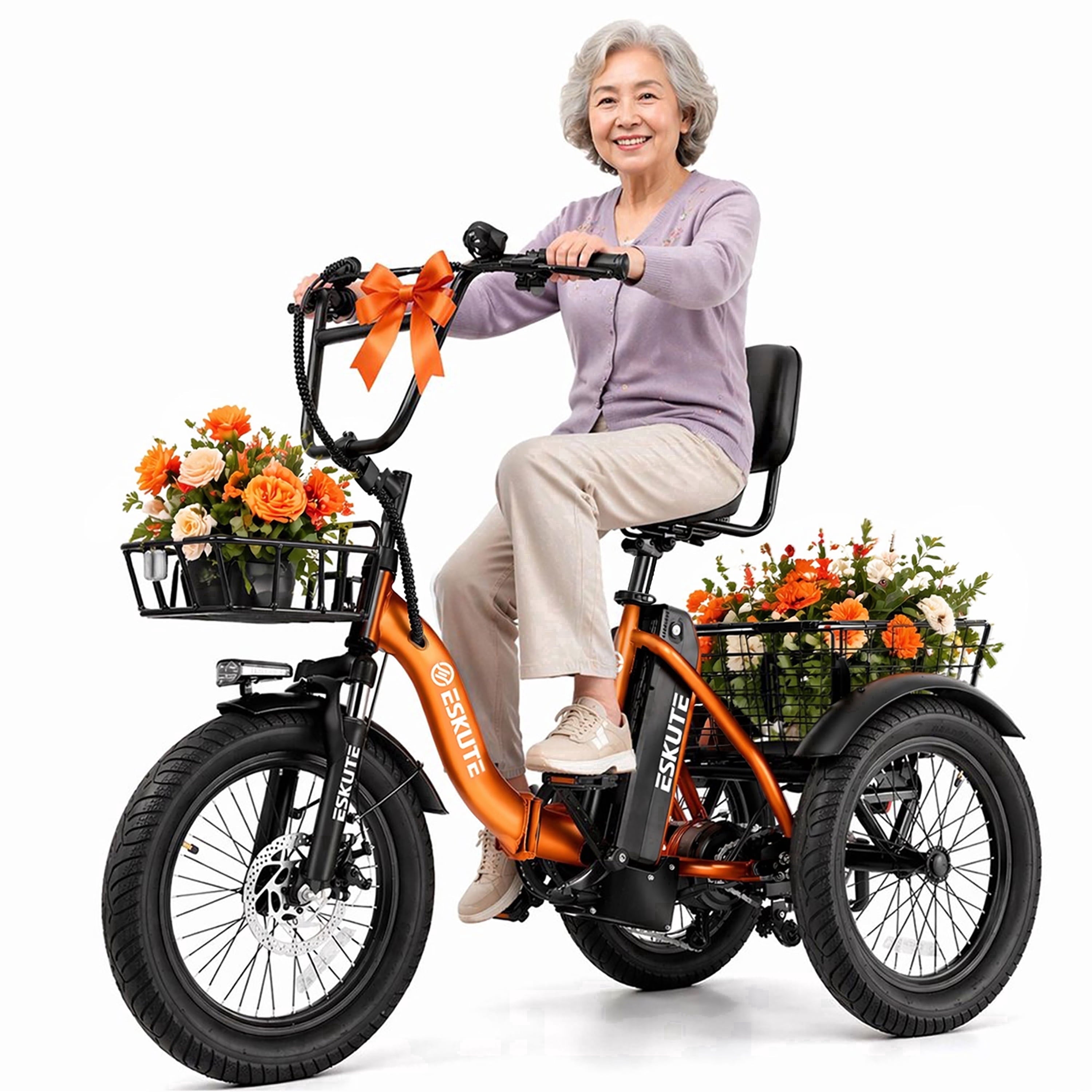 ESKUTE Electric Tricycle for Adults, 1200W Peak Motor, Up to 55 Miles Range, 624Wh Removable Battery, Folding 3-Wheel Ebike with 18x3.0 Fat Tires, Step-Through Red, UL2849
