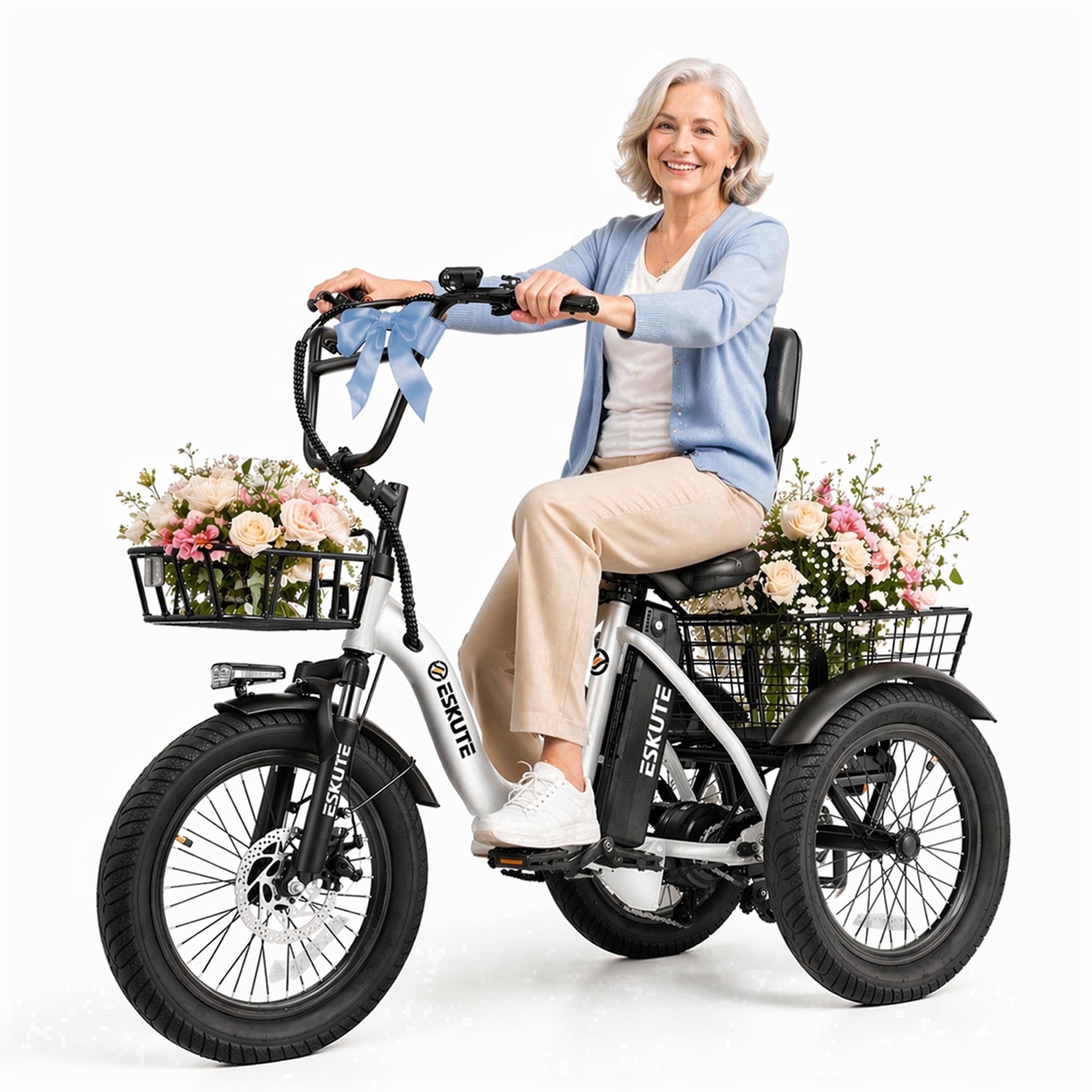 ESKUTE Electric Tricycle for Adults, 1200W Peak Motor, Up to 55 Miles Range, 624Wh Removable Battery, Folding 3-Wheel Ebike with 18x3.0 Fat Tires, Step-Through Red, UL2849