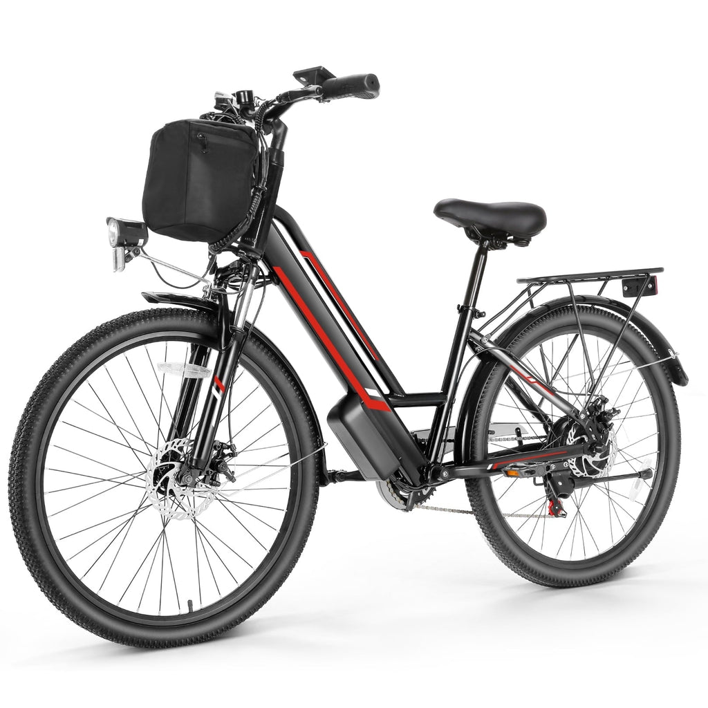 Elifine 500W Electric Bike for Adults, 26 Commuter Electric Bicycle 19.8mph City Ebike with 5 Riding Modes, 48V 7.8Ah Removable Battery UL 2849, LCD Intelligent Display Hybrid Electric Bike Red
